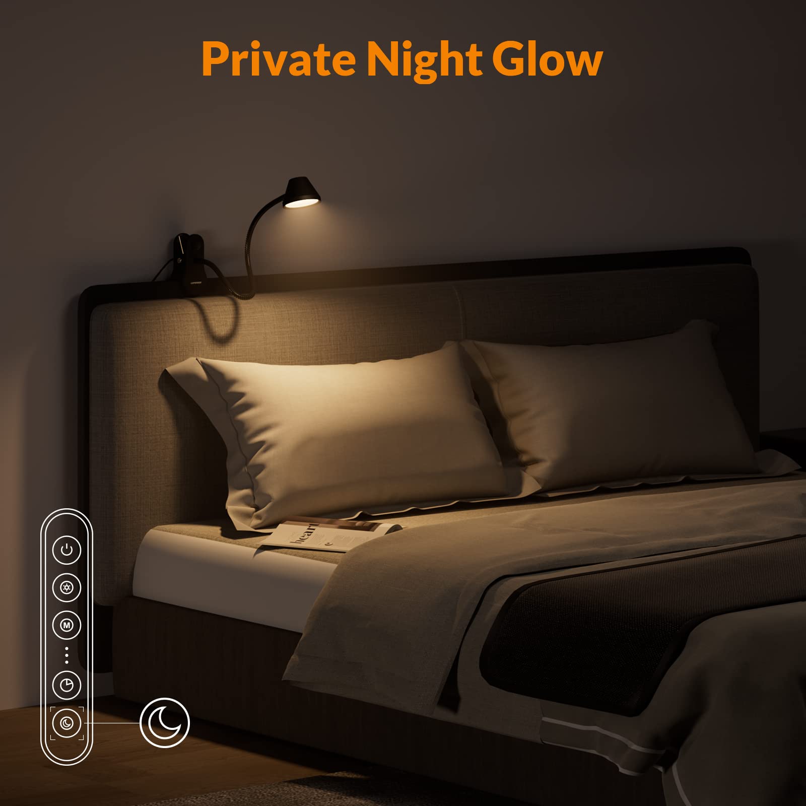 LEPOWER Clip on Light, Dimmable Book Light for Reading in Bed, 300LM Clip on Lamp, 5 Color Temperatures Clamp Light, Night Light