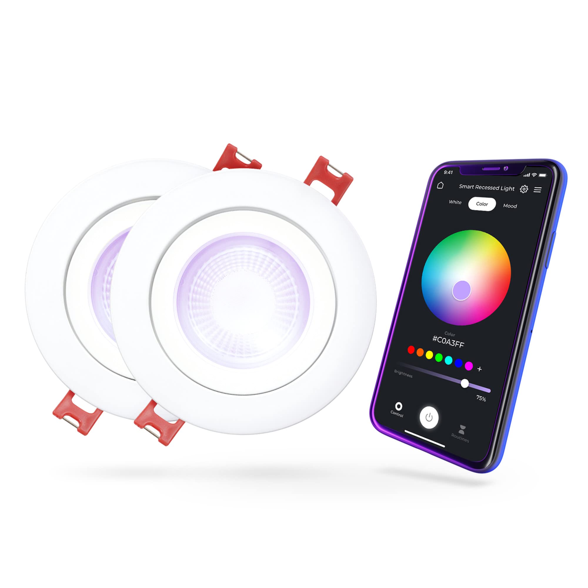 Globe Electric 50467 Wi-Fi Smart 4 Swivel LED Recessed Lighting Kit 2-Pack, No Hub Required, Voice Activated, 9 W, Multicolor Ch