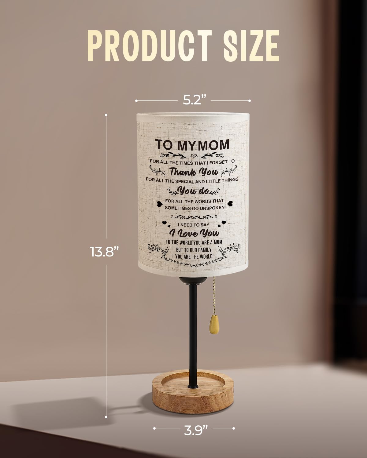 Calibron Gifts For Mom From Daughter Son Linen Fabric Wooden Table Lamp,Mom Birthday Gifts Bedroom Lamp, Retirement Birthday Gif