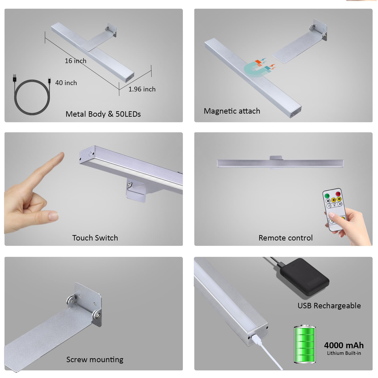 Vigmoj Wierelss Picture Light,16Inch Picture Light Battery Operated,Remote Control Painting Light With Timer And Dimmable, Full