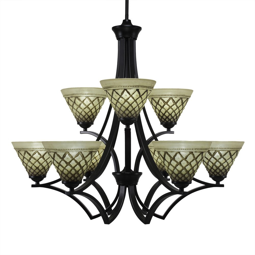 Toltec Lighting 569-MB-7185 Zilo 9 Light Chandelier Shown with 7&quot; Chocolate Icing Glass, Matte Black