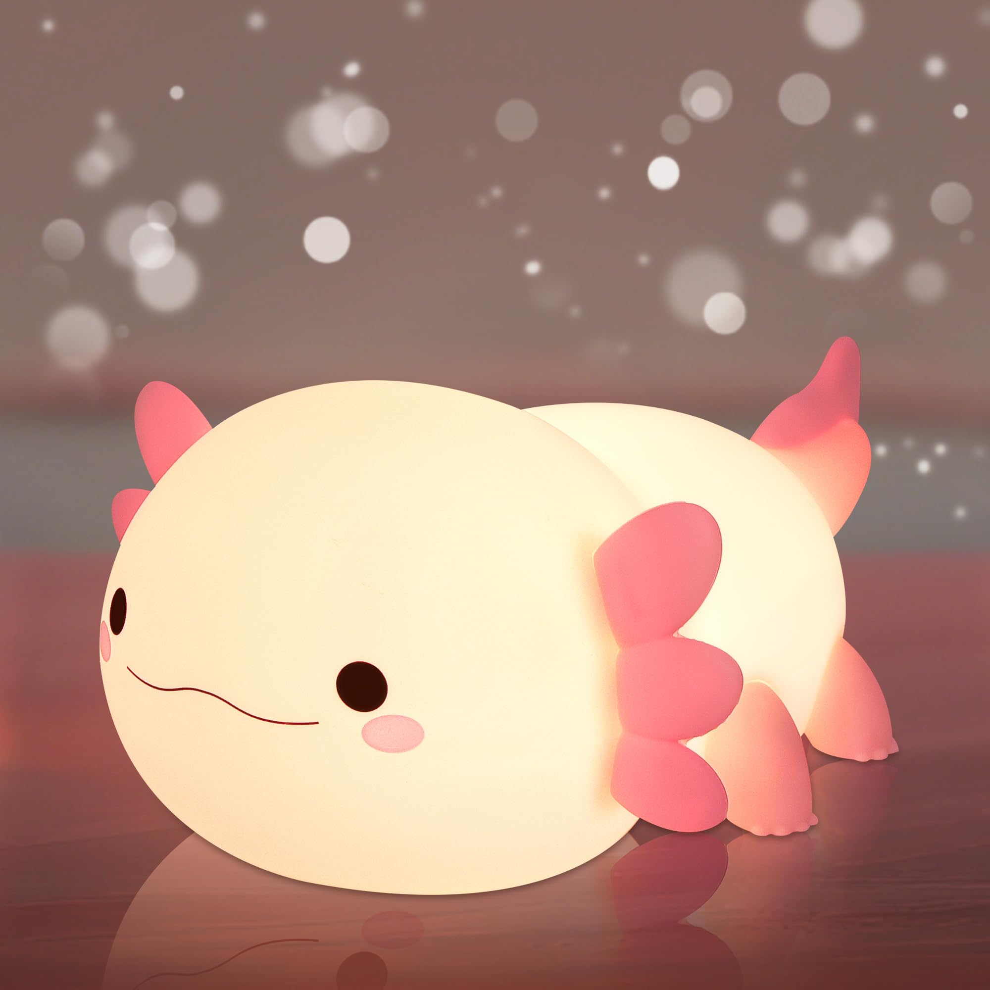 Okayera Axolotl Night Light - Silicone Lamp, Dimmable, Timer - Pink - Model DS-AX-01 - Cute Bedside Decor for Kids
