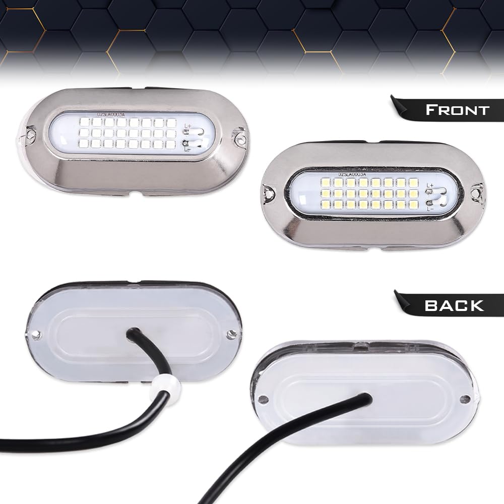 PIT66 LED Pontoon Boat Docking Light, Bright White & Blue, 12V, 2 Pcs, Polycarbonate