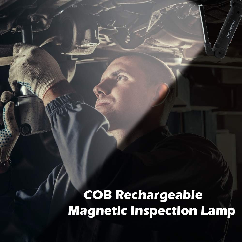 2Pack Led Work Lights, Usb Rechargeable Cob Light With Magnetic Base 360°Rotate And 5 Modes, Folding Flashlight Inspection Mechanic Light For Car Repairing, Workshop, Household And Emergency Use,Large