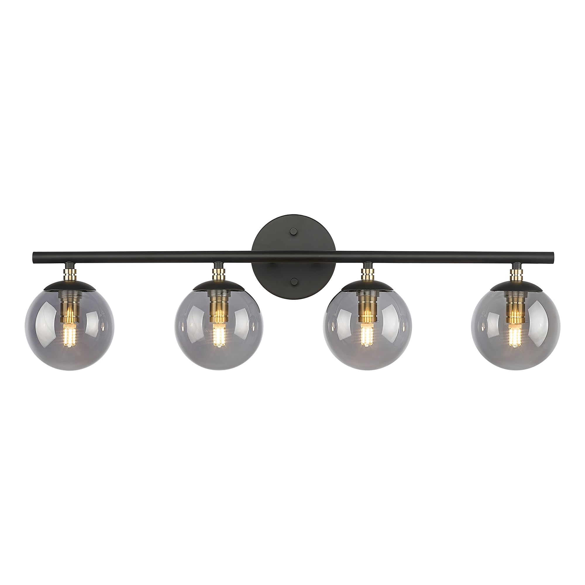 Lms 4-Light Matte Black Vanity Light, Modern Bathroom Lighting Over Mirror, Black And Brass Gold Finish With Globe Glass Shade,