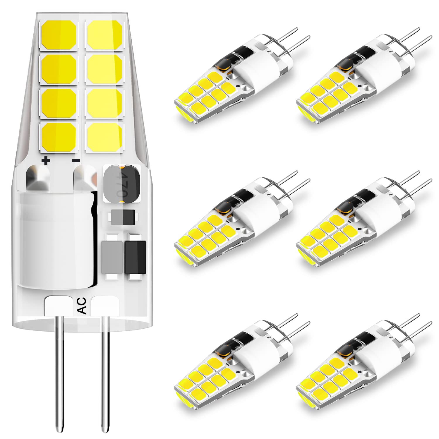DUMILOO G4 LED Bulb T3 JC Bi-Pin Base 3W AC/DC 12V Daylight White 6000K 20W-25W Halogen Bulb Replacement for Under Cabinet Puck 