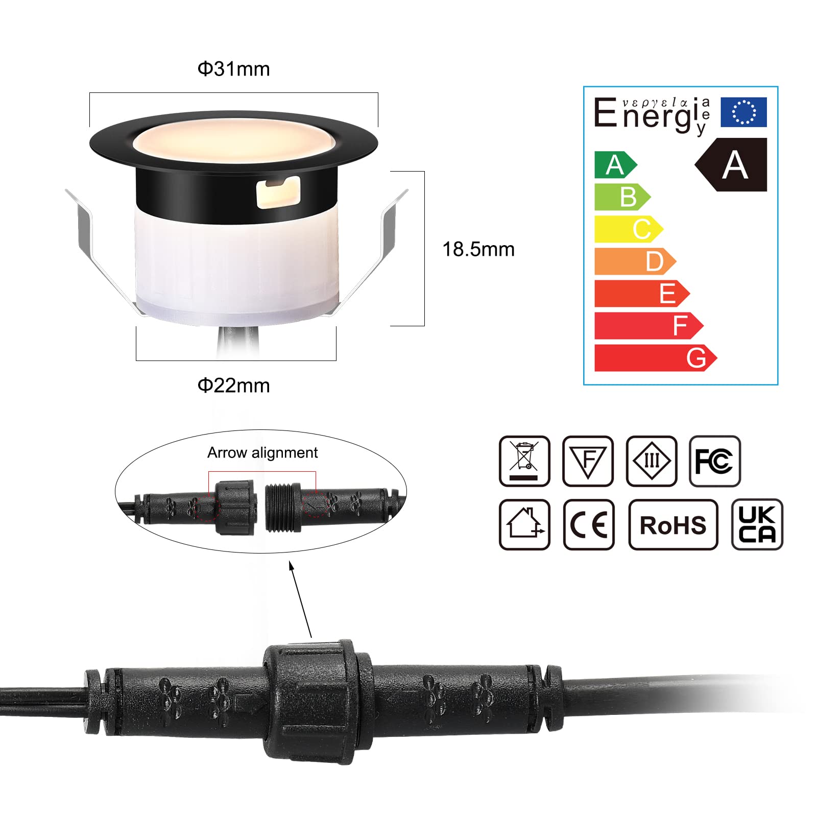 Geyueya Home Led Deck Light Kits Warm White, F1.22 Recessed Step Light 16 Pack With Black Protective Shell, Dc12V Low Voltage Le
