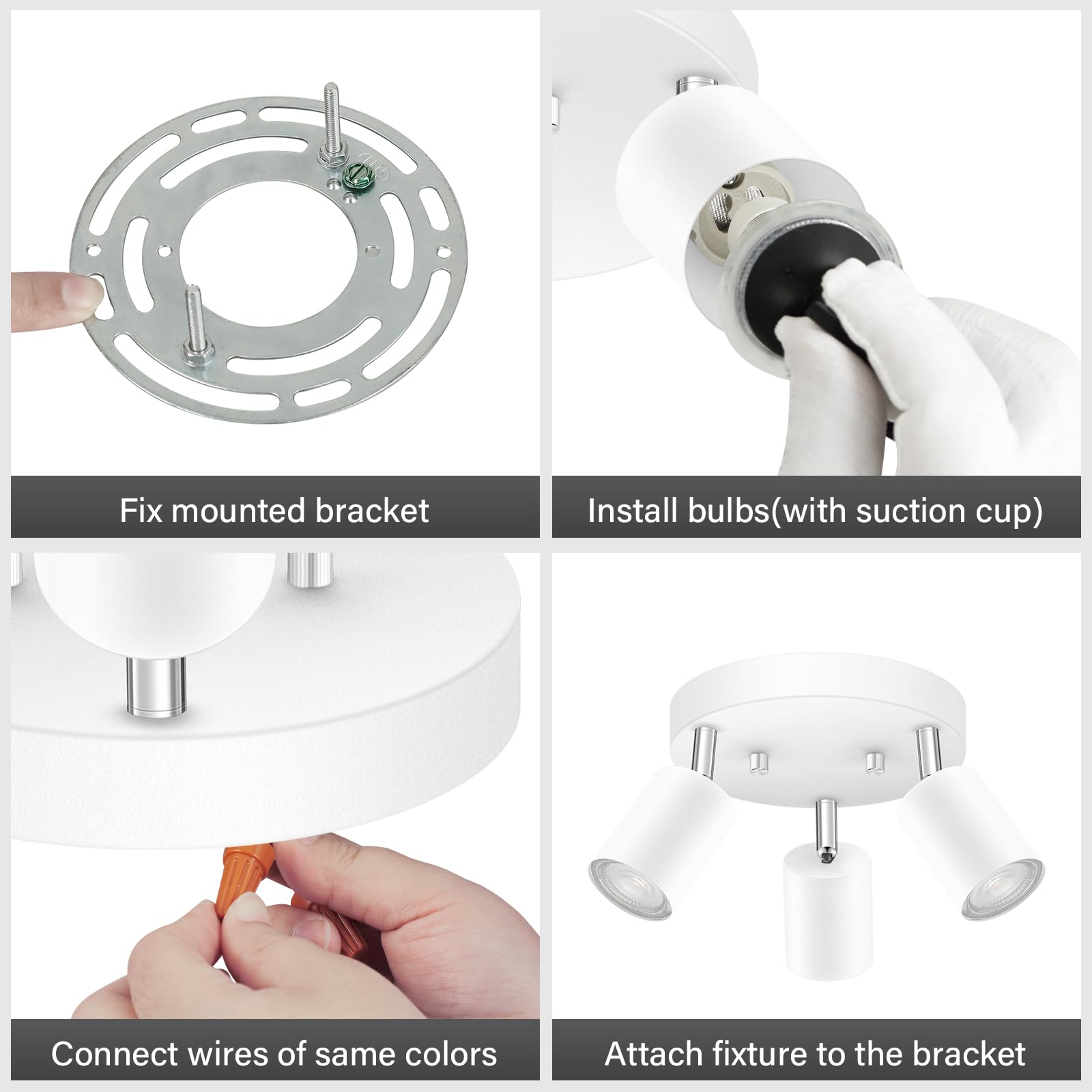 3 Light Track Lighting Fixtures Ceiling  Matte White Round Directional Ceiling Spotlight  Gu10 Flush Mount Track Fixture  Adjustable Modern Led Track Lights For Kitchen/Living Room  Bulb Not Included
