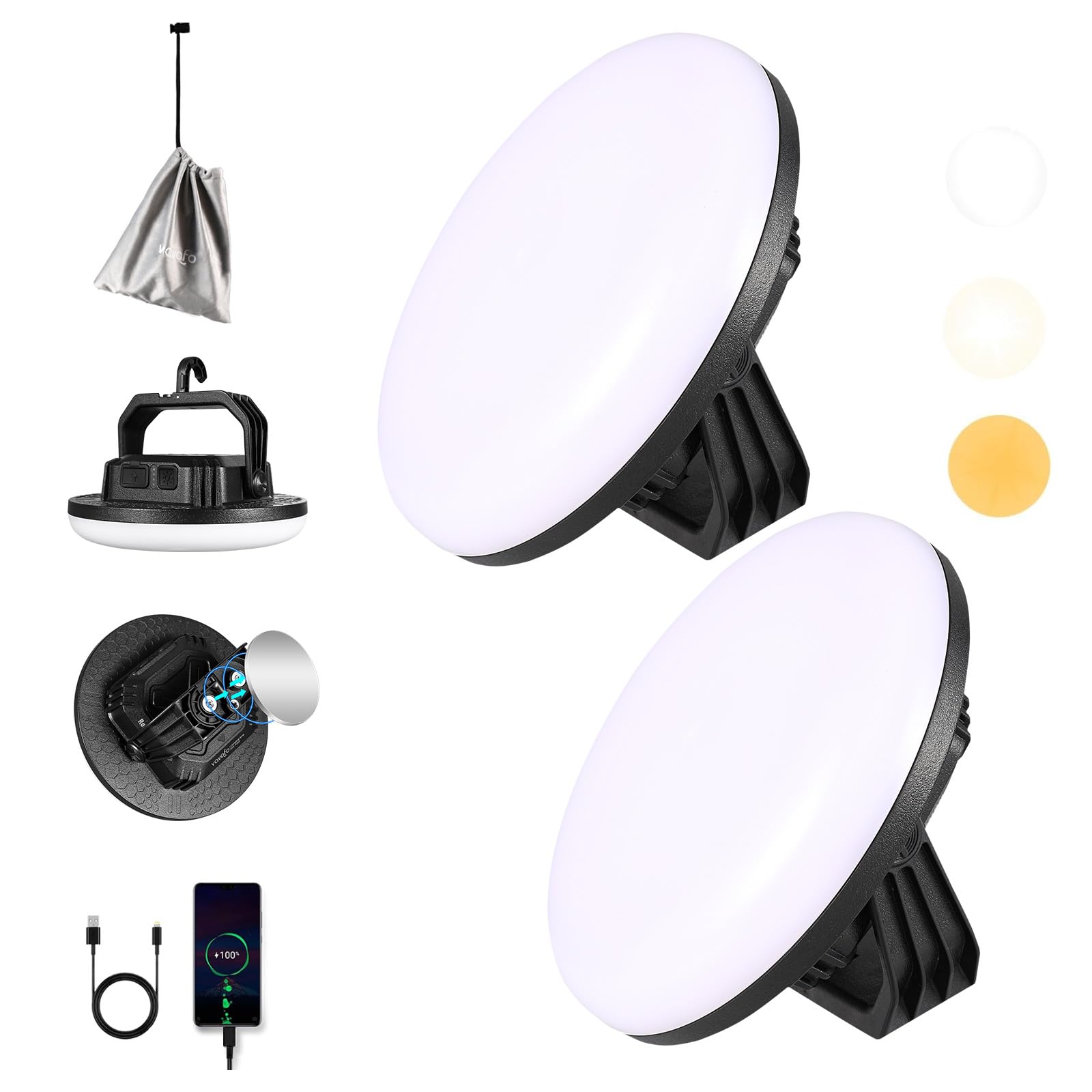 VAVOFO 2Pcs 4000LM 15,000mAh LED Camping Lantern Rechargeable, 3 Lighting Modes, 180LEDs ,Portable Tent Light with Magnet, IP65 