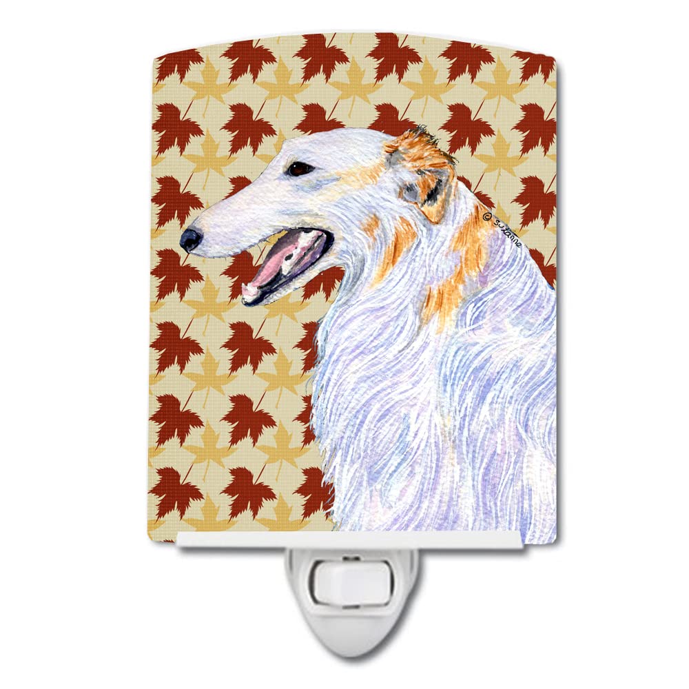 Carolines Treasures Ceramic Night Light, Borzoi Fall Leaves, UL-Certified, 6x4x3in, Multicolor, Model SS4381CNL