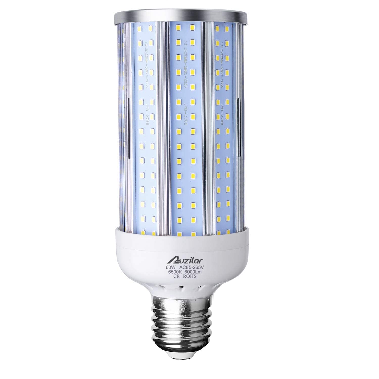 Auzilar 60W LED Corn Light Bulb 6000Lm 6500K Cool White E39 Base Metal for Garage Parking Lot Warehouse Street Lamp