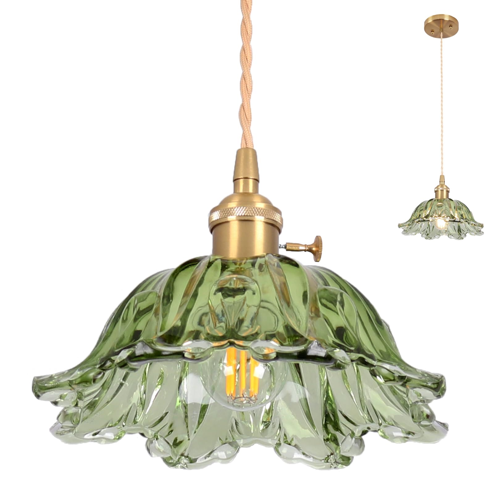 Loiogohot Glass Pendant Light Vintage Light Fixtures,Green Modern Chandelier Pendant,E26 Pendant Lights Kitchen Island,8.7 inch 