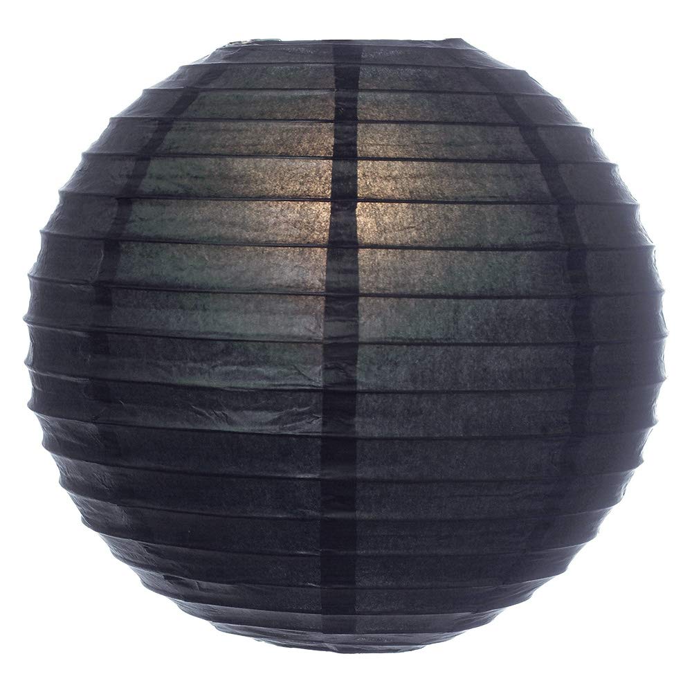 Luna Bazaar Paper Lantern, 8-Inch, Black, Parallel Ribbing, Rice Paper Lamp Shade for Home Decor, Parties, and Weddings