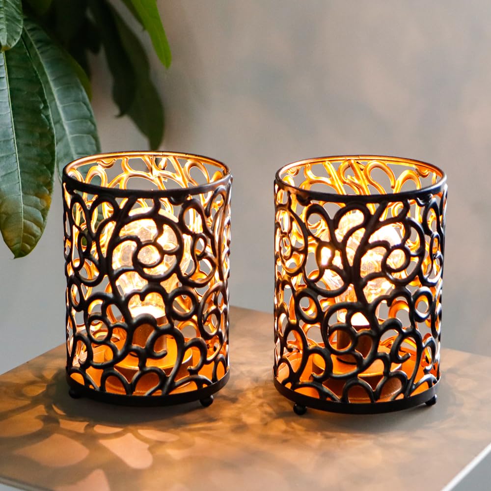 JHY DESIGN Set of 2 Battery Operated Lamps 6.5H Metal Table Lamp Vintage Cordless Lights with 6-Hours Timer Fairy Lights for H