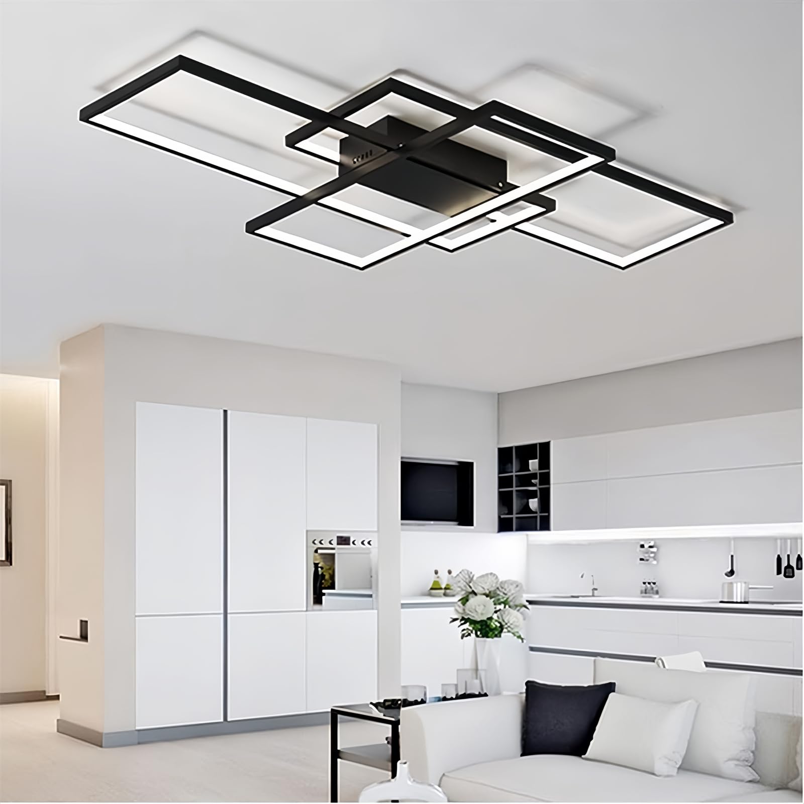 SMG Modern LED Ceiling Light Fixture 65W Dimmable Remote Control 43in Black Flush Mount Chandelier Model 6601