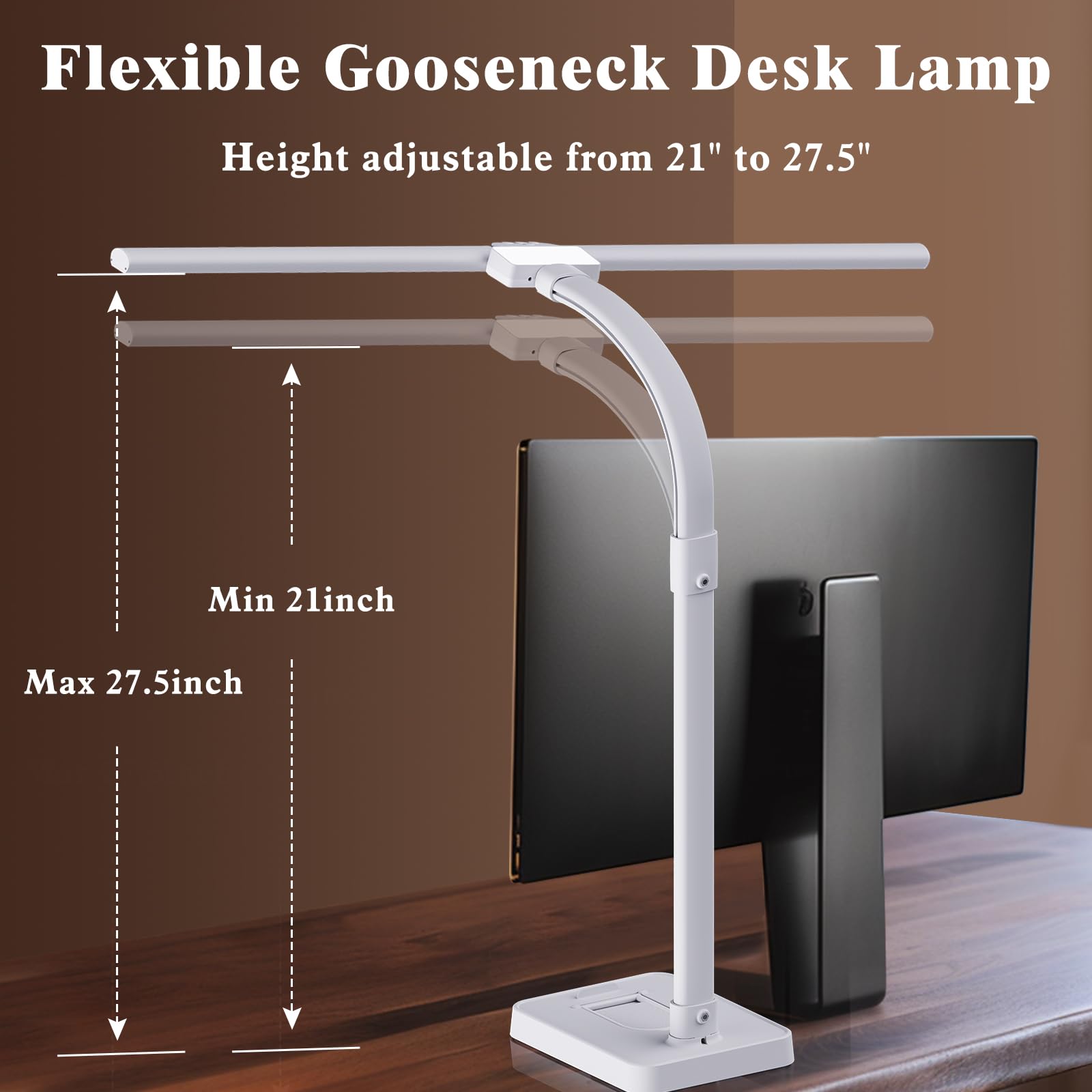GAEFURY LED Desk Lamp - 24W Eye-Caring Light with Phone Holder, Adjustable Gooseneck, White, Model Td01-2