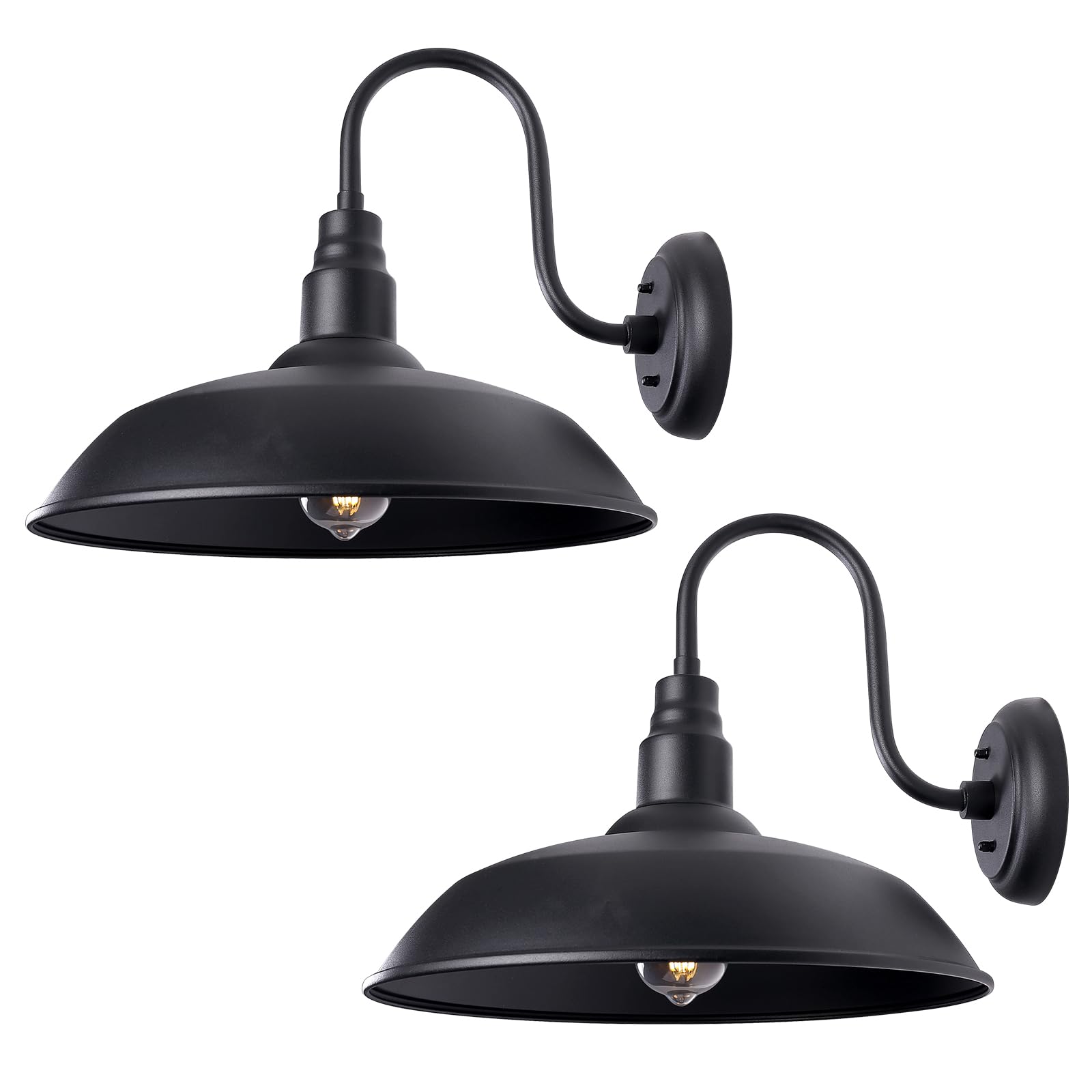 GOALPLUS Gooseneck Light Fixture, 16in Dome, Matte Black, 2 Pack, Metal, Model LM2220-DN-XL-2P, Outdoor Barn Lighting
