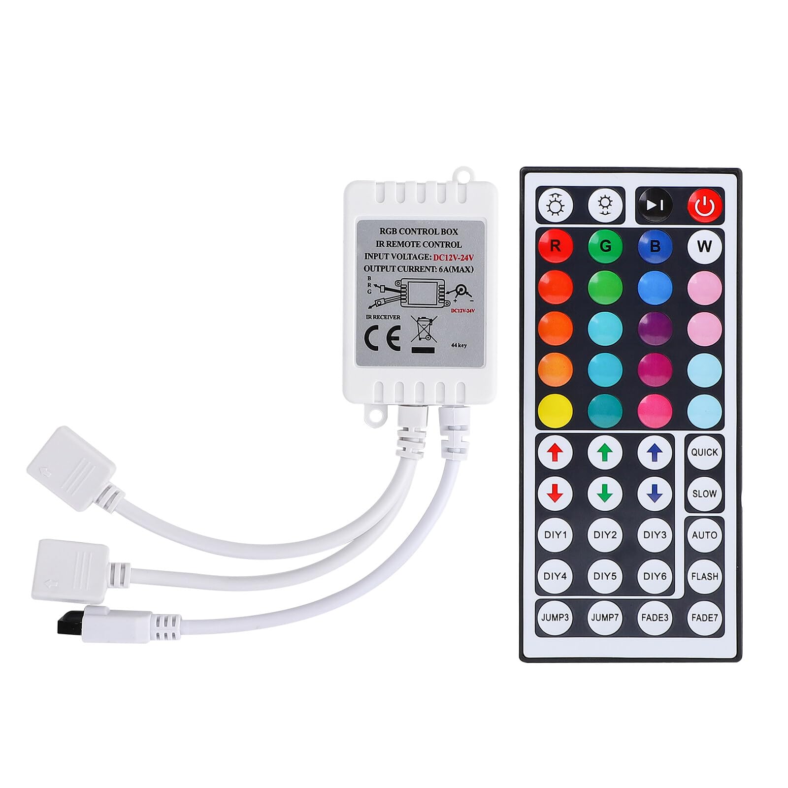 SUPERNIGHT RGB LED Strip Controller Box, 2-Ports with 44 Keys IR Remote, DC12V-24V, Red