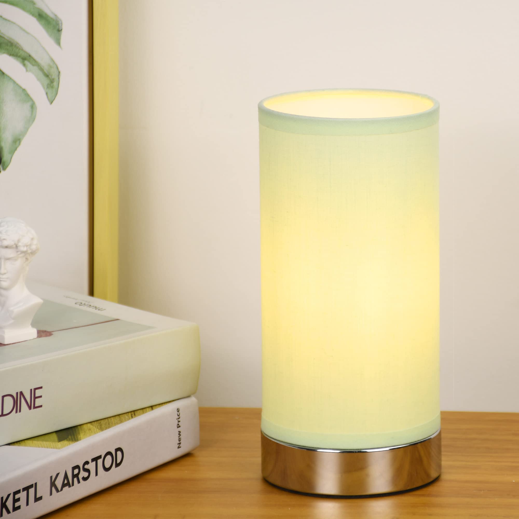 Lampwell Mint Green Small Table Lamp, Modern Bedside/Night Light, Metal & Fabric, Bulb Excluded