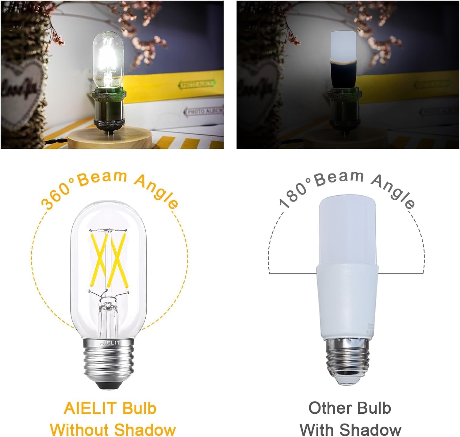 Aielit T45/T14 Led Light Bulb Dimmable, 4W(40 Watt Equivalent), Bright White 4000K, Daylight E26 Base Led Tube Bulbs For Househo