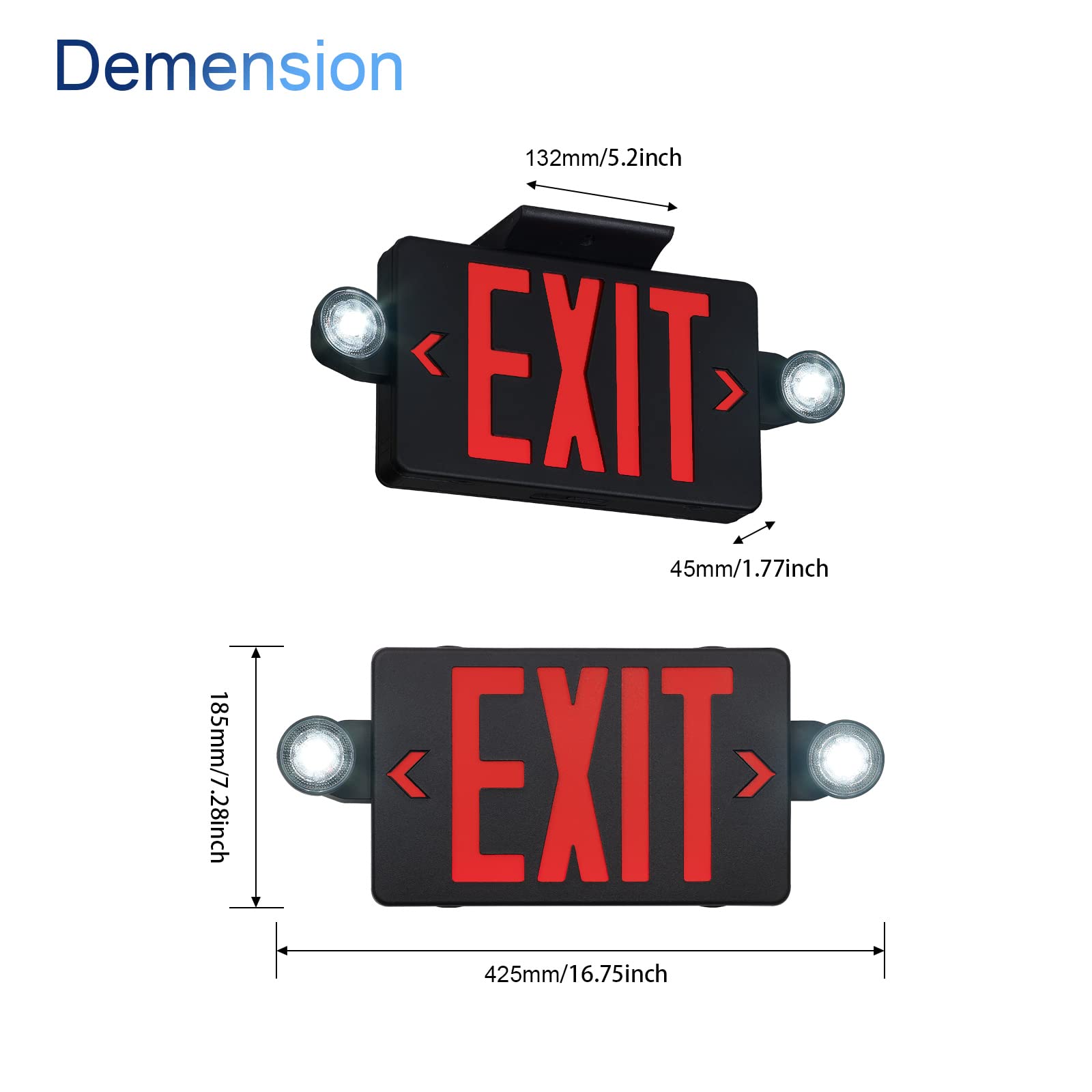 Gzruiyang Black Housing Exit Sign With Emergency Lights Red, Led Emergency Exit Light With Battery Backup, Ul 924 Certified, Ac