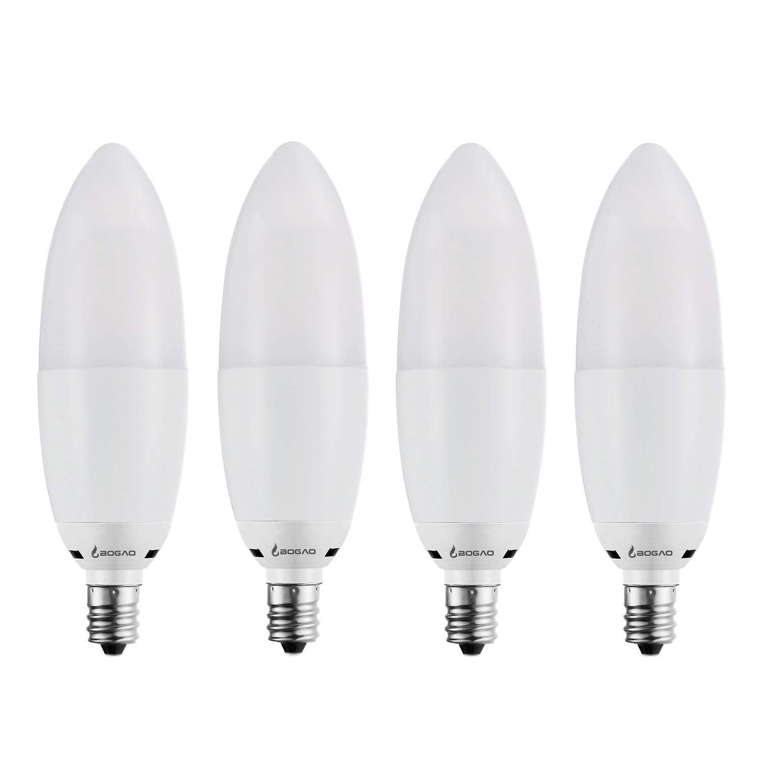 Bogao LED Candelabra Bulb 12W 6000K E12 Base 1200 Lumens Torpedo Shape 4 Pack White