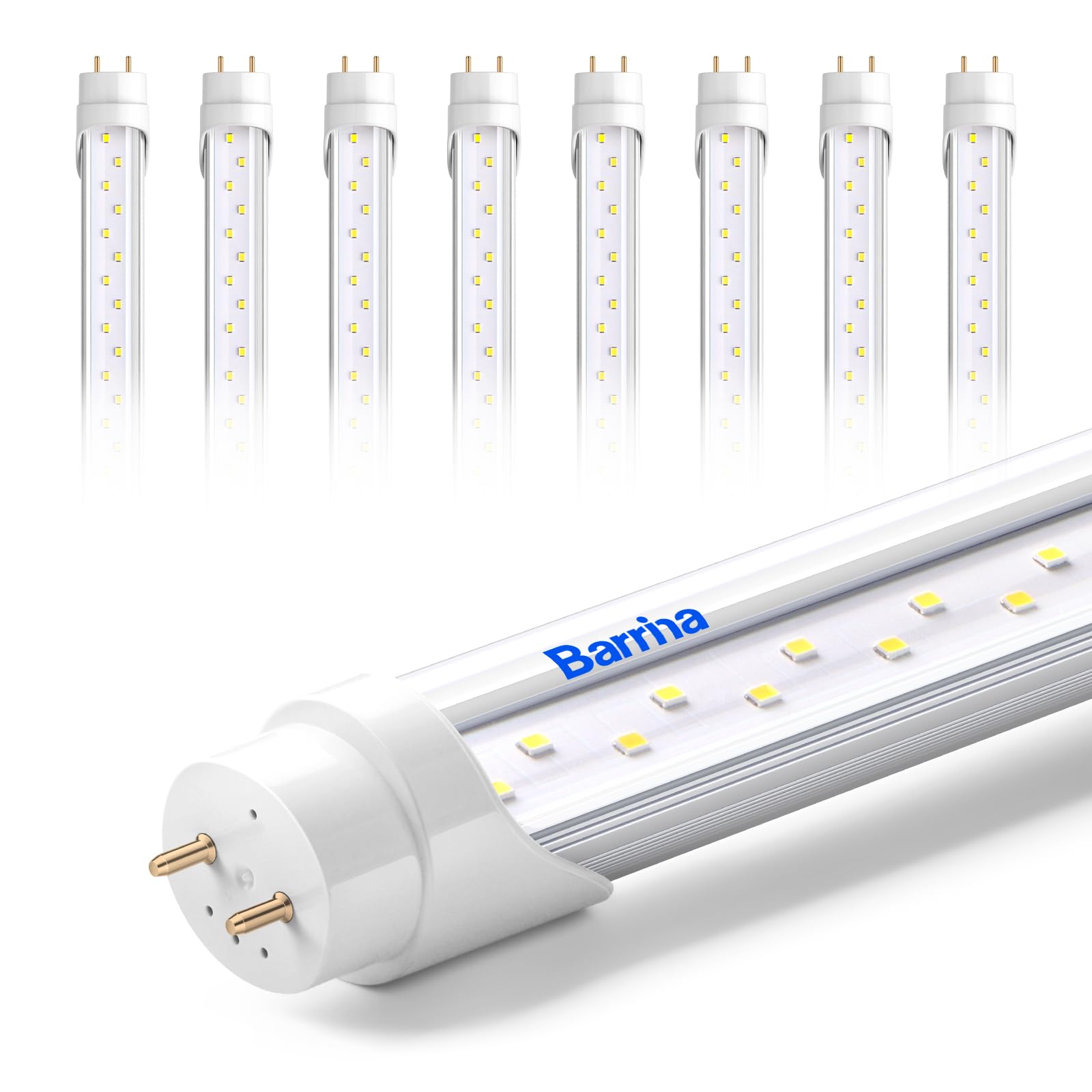Barrina T8 Led Bulbs 4 Foot Type B, G13, 24W, 3200Lm, 6000K Bright Light, Double End Powered, Ballast Bypass, 4 Foot Led Fluores