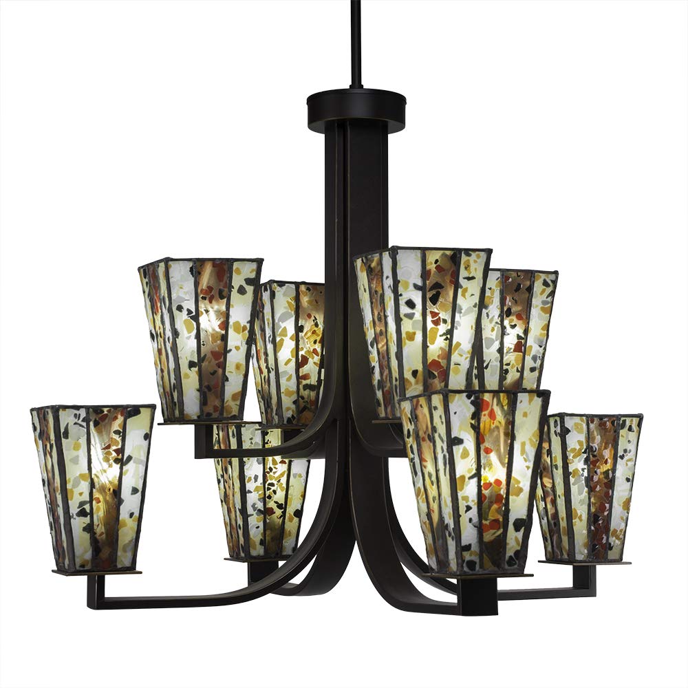 Toltec Lighting 578-DG-9564 Apollo 8 Light Hang Straight Swivel Chandelier with Square Fiesta Glass, 5&quot;, Dark Granite, 27&quot; x 27&quot; x 23&quot;