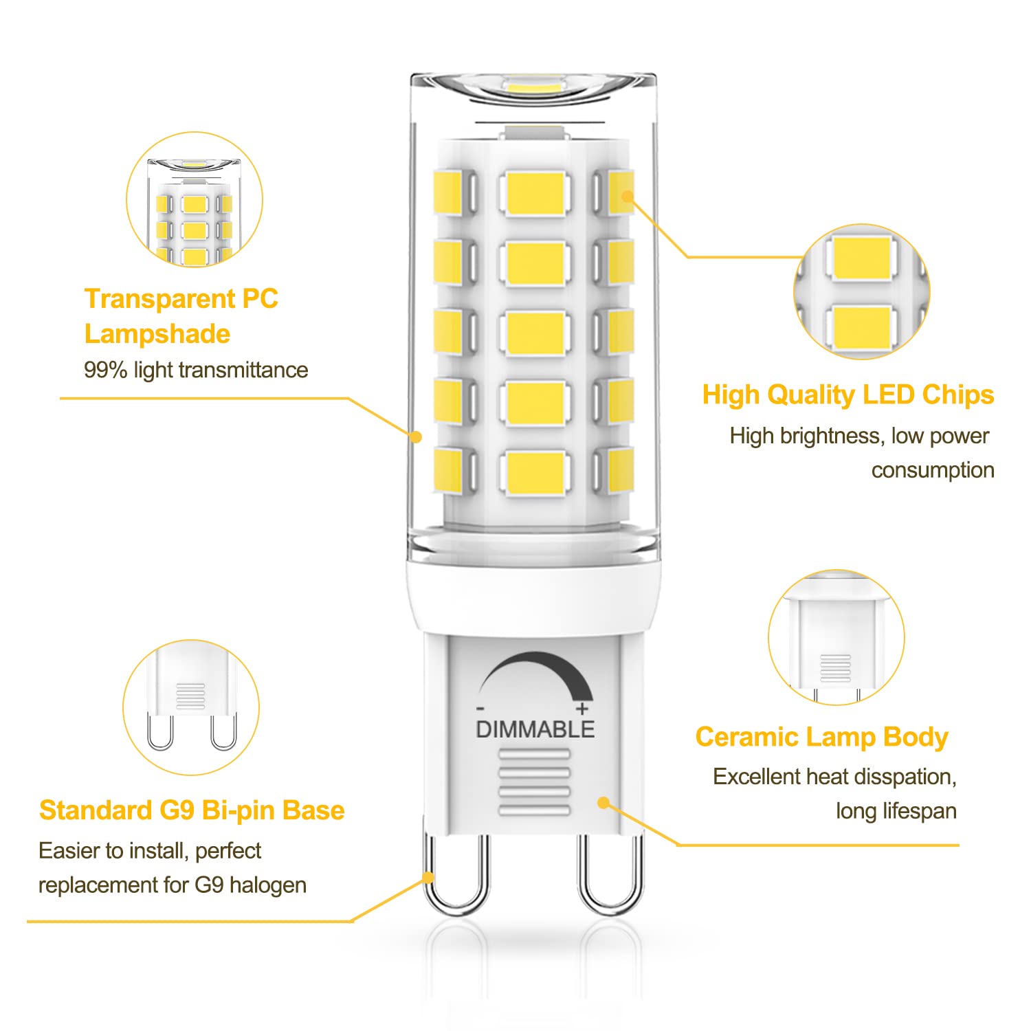 YUIIP G9 LED Bulb Dimmable 4W, 5000K Daylight White, 380LM, 360° Beam Angle, Pack of 10