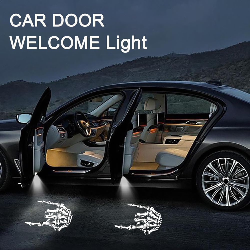 Lmzljz 2Pcs No Fade Car Door Lights Skeleton Car Door Lights Logo Projector Led Shadow Welcome Lamp Skeleton Accessories Arm Skull Finger Gifts Suitable For All Vehicles Motorcycle