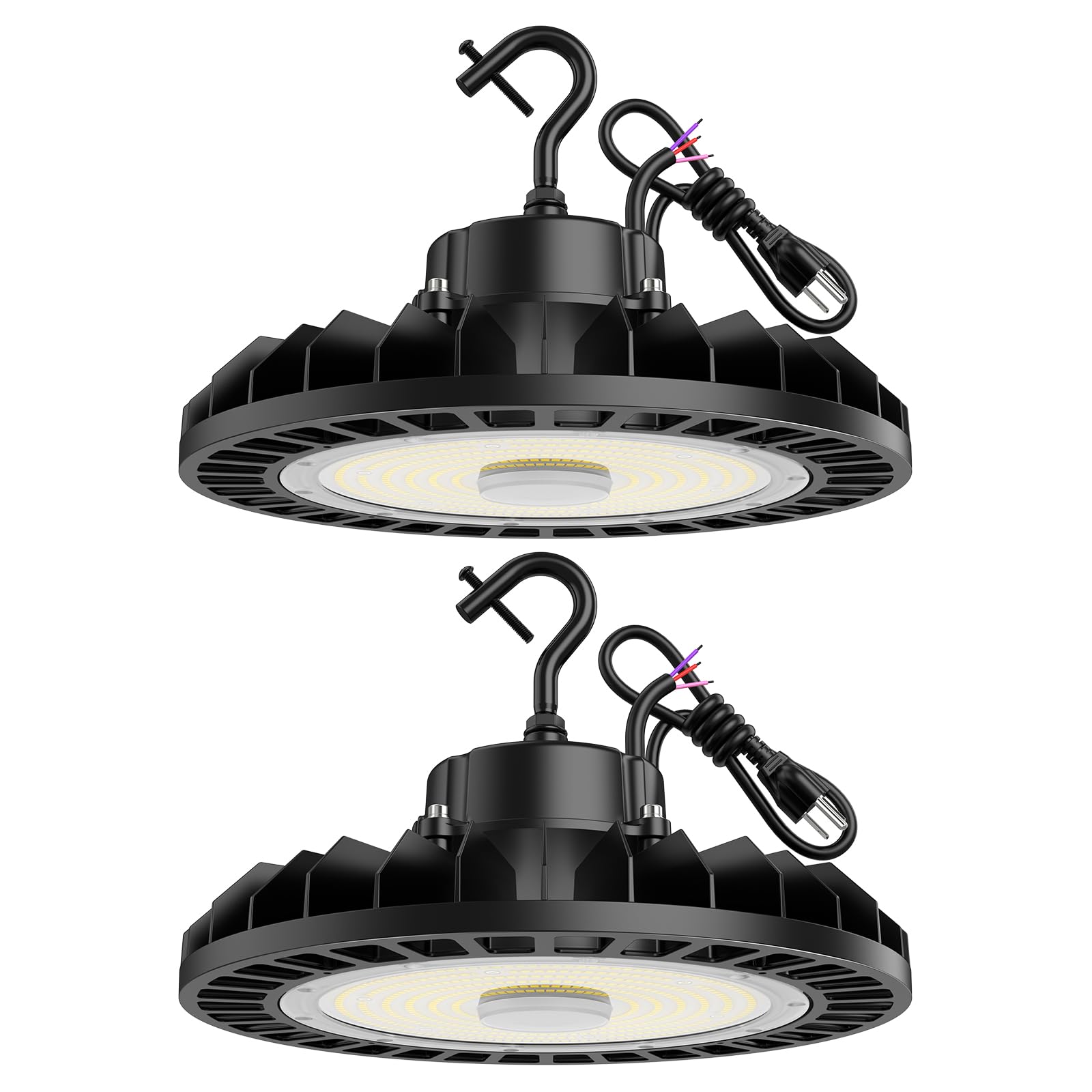 UFO LED High Bay Light 100W 2 Pack, 5000K 14,000LM, 0-10V Dimmable, US Plug 5ft Cable, Shop Industrial Warehouse Workshop Factor