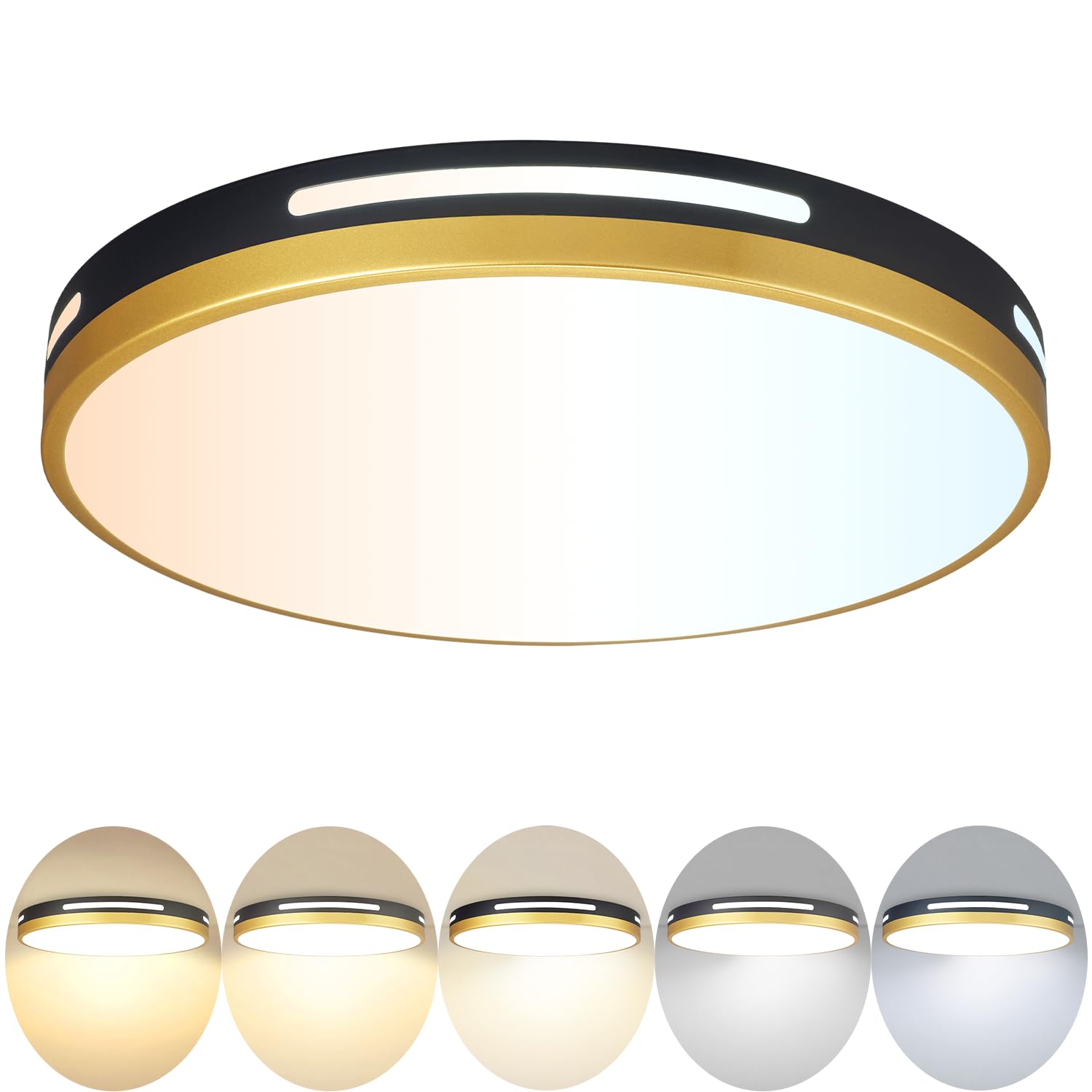 Wheatronic 15 Inch Led Flush Mount Ceiling Light Fixture Black And Gold, 36W Dimmable Kitchen Lighting Fixtures Ceiling Led, Modern Light Fixtures Ceiling Mount For Bedroom, Bathroom, Living Room