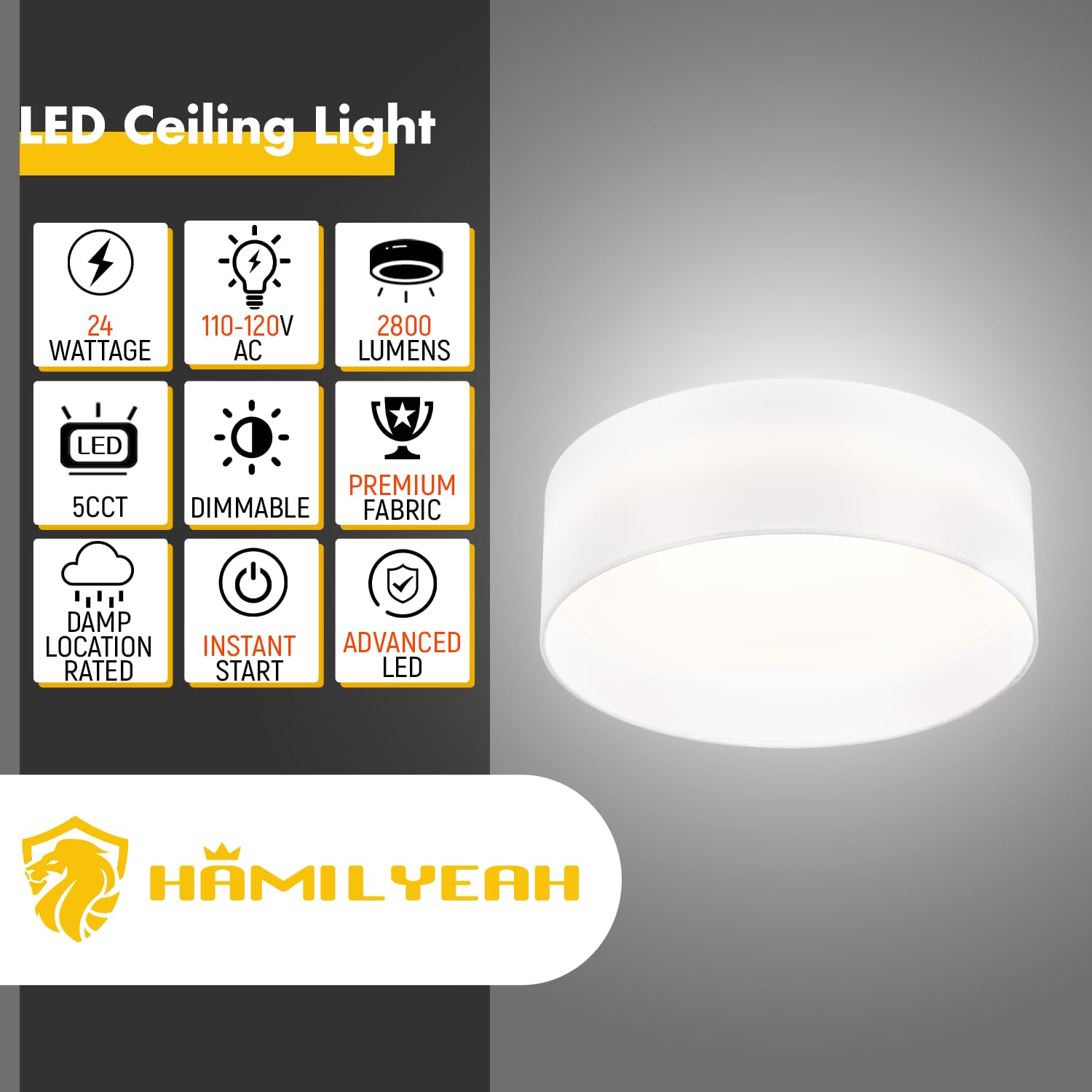 Hamilyeah Flush Mount Ceiling Light With White Fabric Shade, 24W Led Ceiling Light Fixture 12 Inch, Modern Bedroom Light Fixture