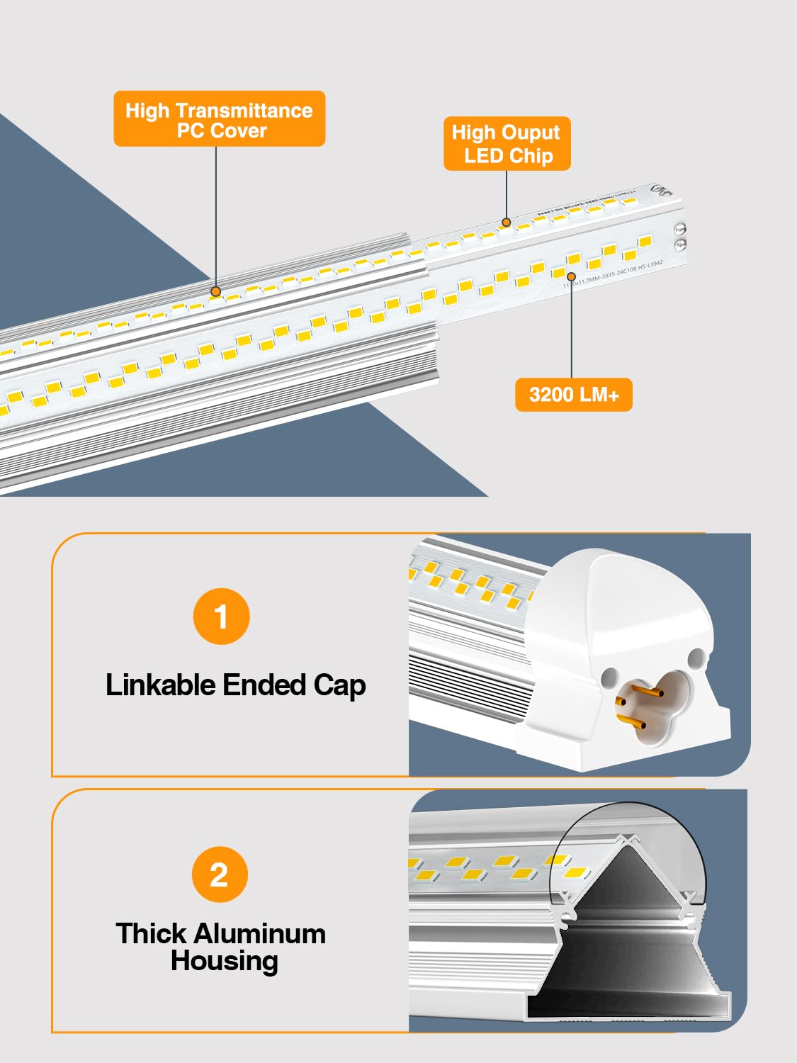 Onlylux Led Shop Lights For Garage Workshop, Super Brightness 6500K 25W Daylight 3750Lm, Plug And Play, Linkable T8 Tube Fixture