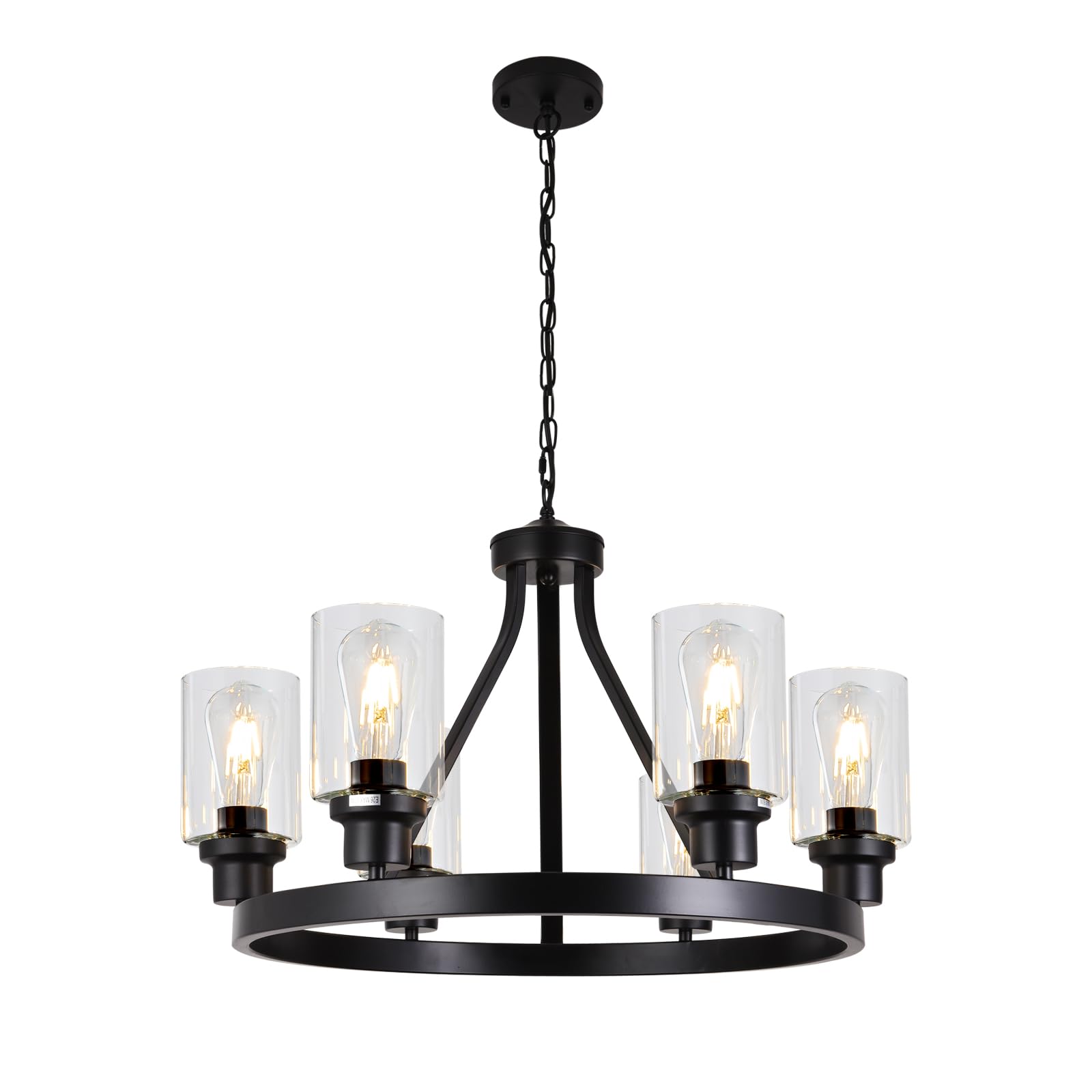 HCCZ 6-Light Farmhouse Chandelier Wagon Wheel Pendant Light Fixtures for Dining Room Living Room Island Kitchen Foyer Bedroom, M