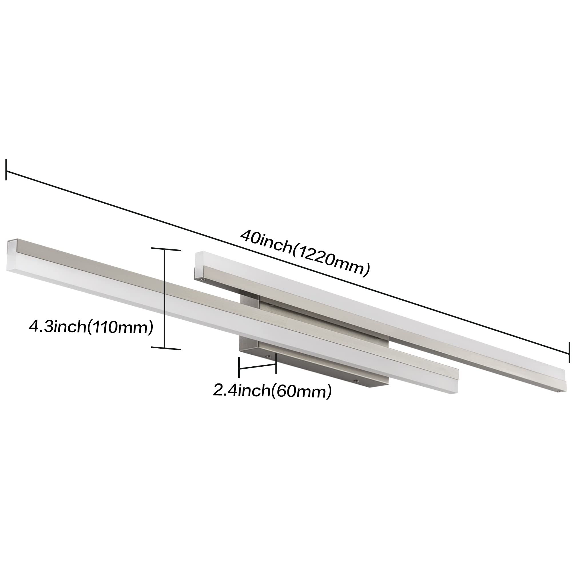PRESDE 48in Dimmable LED Bathroom Vanity Light Fixture, Brushed Nickel, Cold White 6000K, Modern Design Over Mirror Lighting