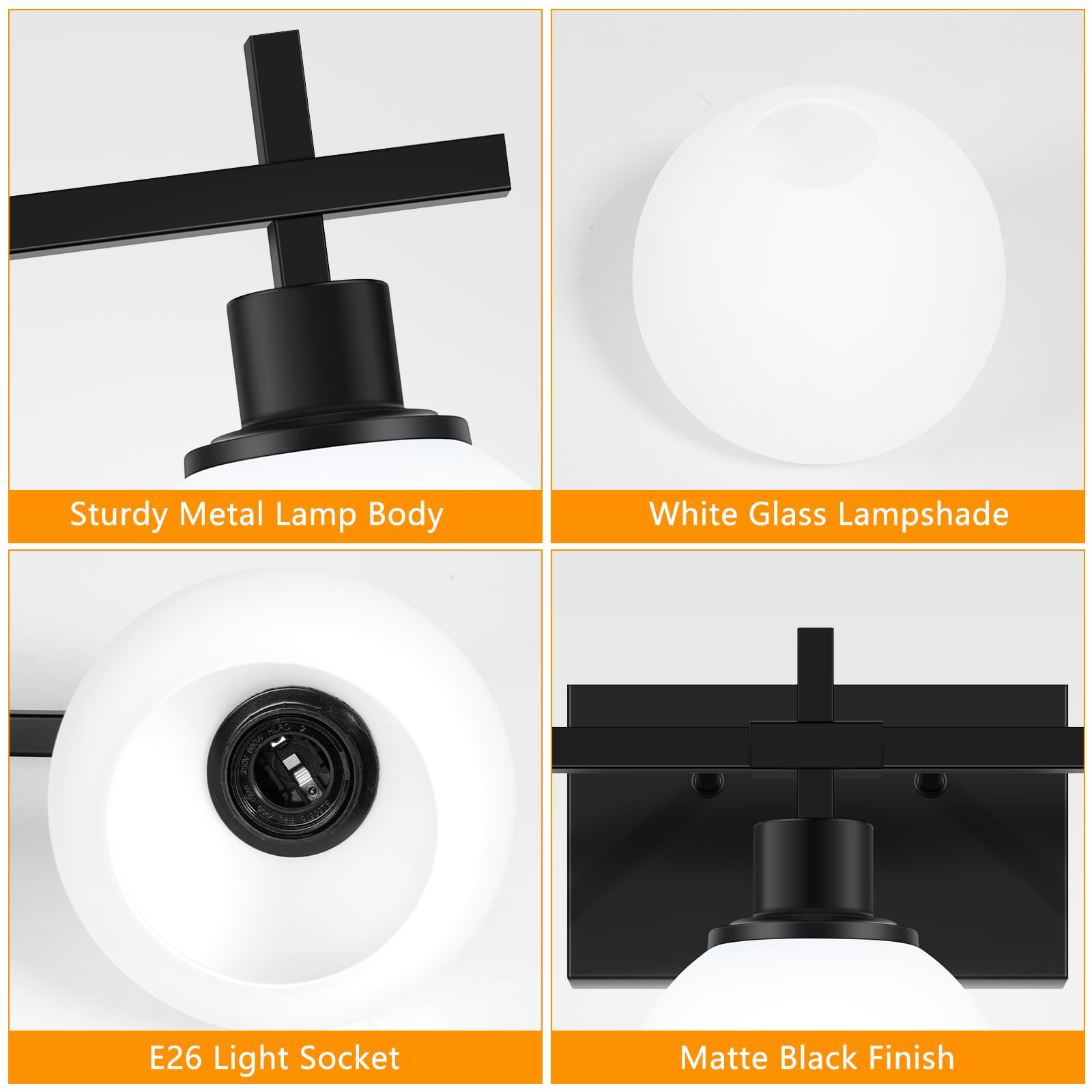 Dpyrrhic Modern Vanity Lighting Fixtures,3-Light Black Bathroom Lighting Fixtures Over Mirror,Bathroom Wall Mounted Vanity Light