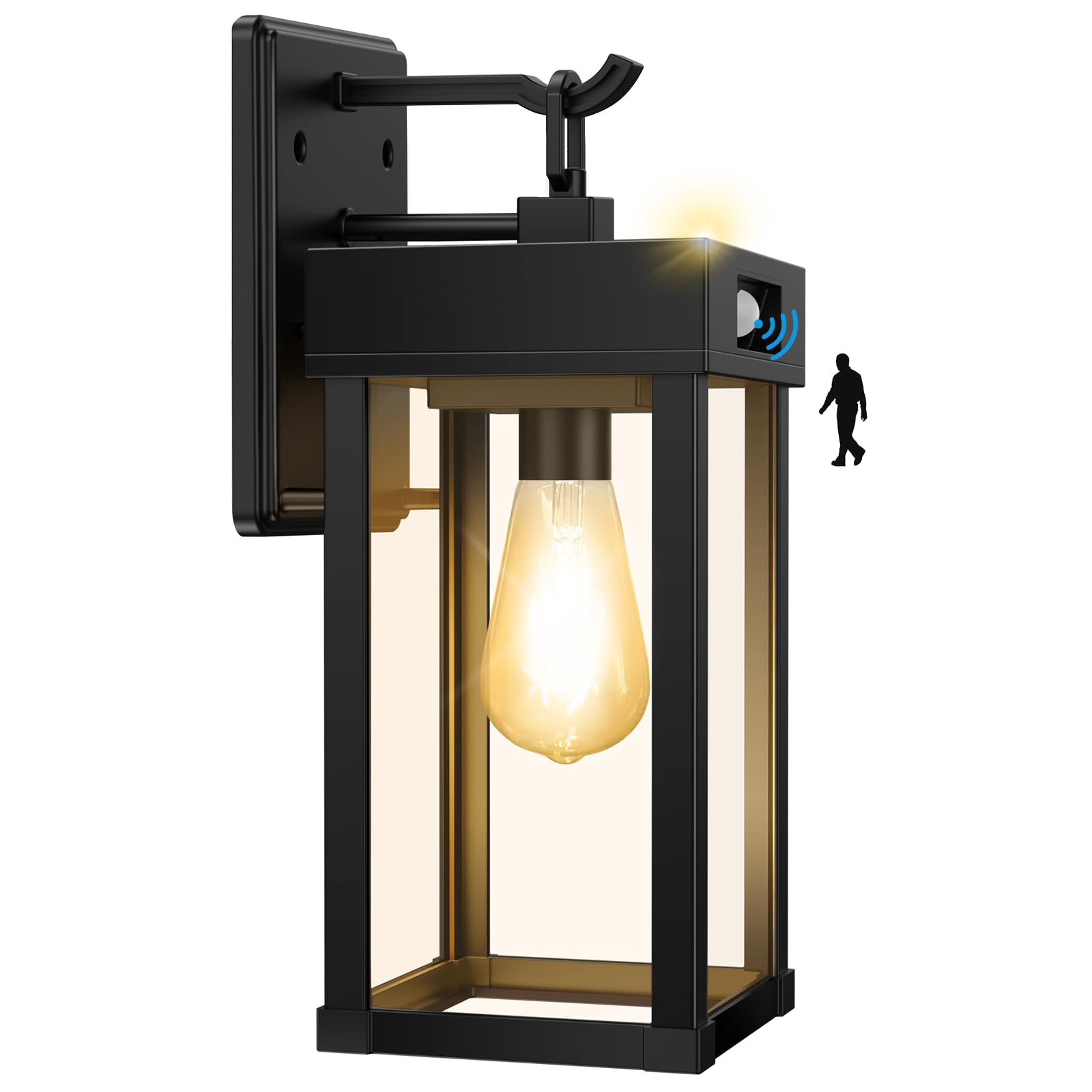 Ufelizor Solar Wall Sconce Lights, Motion Sensor, 3 Lighting Modes, Waterproof, Black, Model UF001