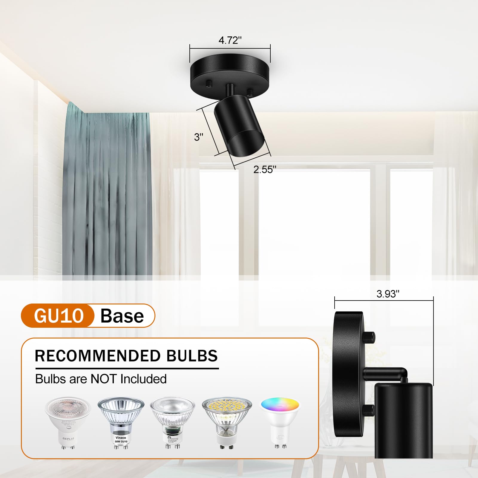 Black Track Lighting Fixture, Modern Kitchen Light Fixtures Ceiling, 1-Light Rotatable Led Track Lights, Semi Flush Wall Sconces