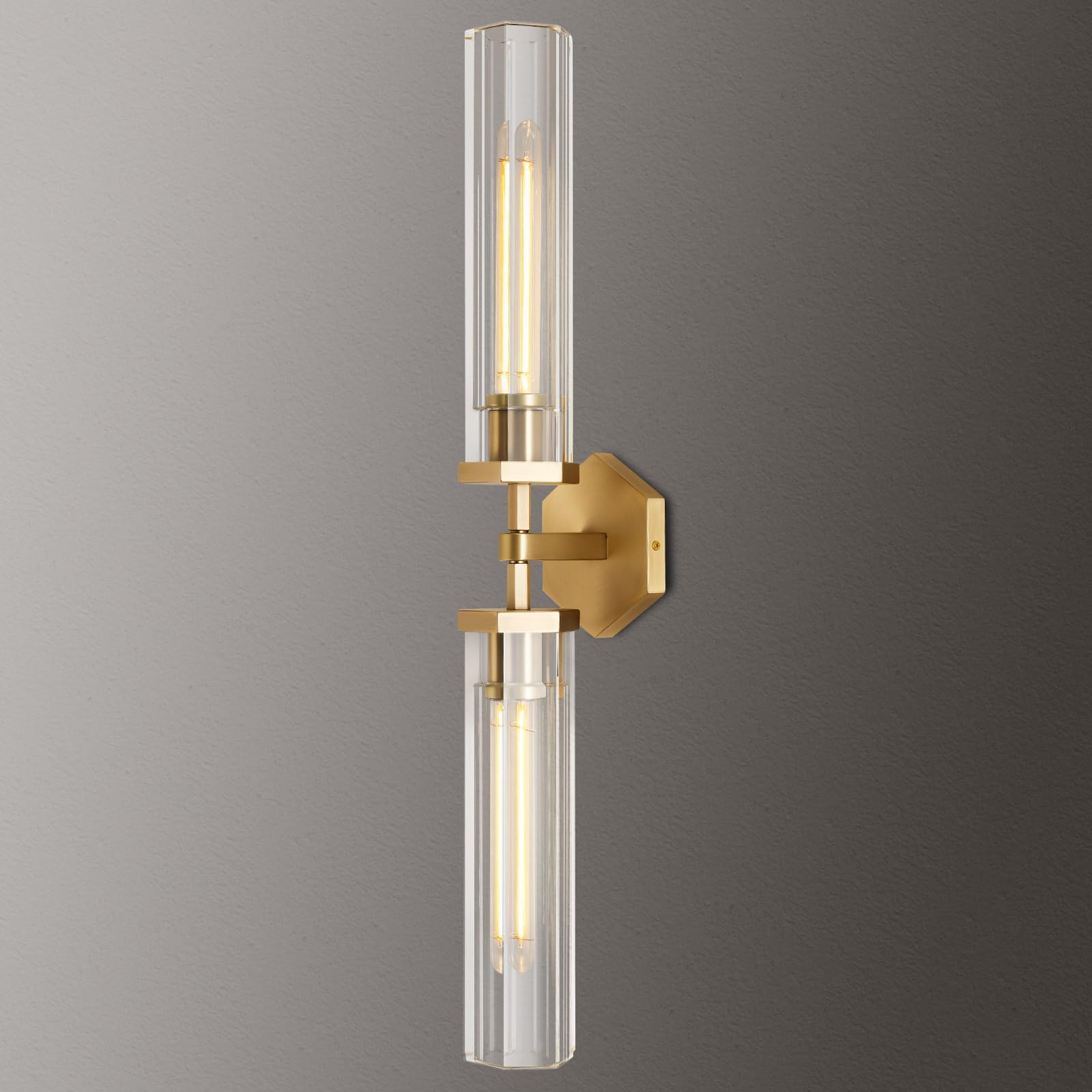 Gold Crystal Bathroom Wall Sconce Light Fixture Modern Bathroom Vanity Light 28.5In Brass Sconces Wall Lighting Linear Indoor Wall Sconce Light For Bedroom Hallway Staircase Living Room Dining Room