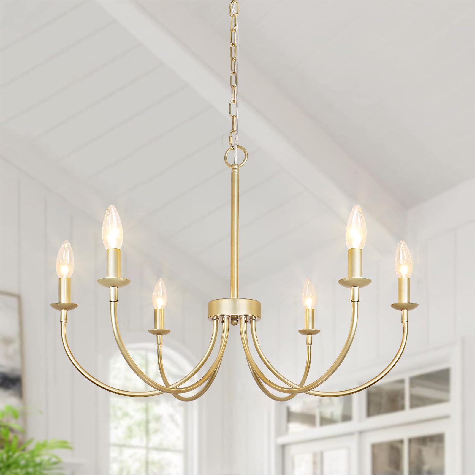 Rviezza 6-Light Gold Chandelier, Metal Candle Fixture for Dining Room, Bedroom, Foyer, Rustic Industrial Modern Design