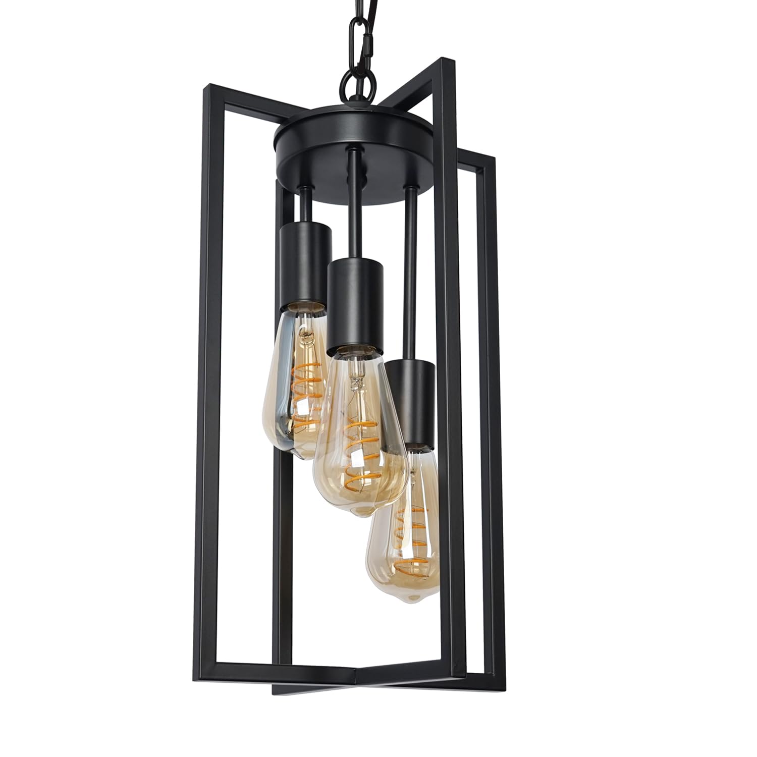MIPAWS Modern Black Pendant Light Fixture, 3-Light Metal Cage Chandelier for Kitchen, Dining Room, Entryway