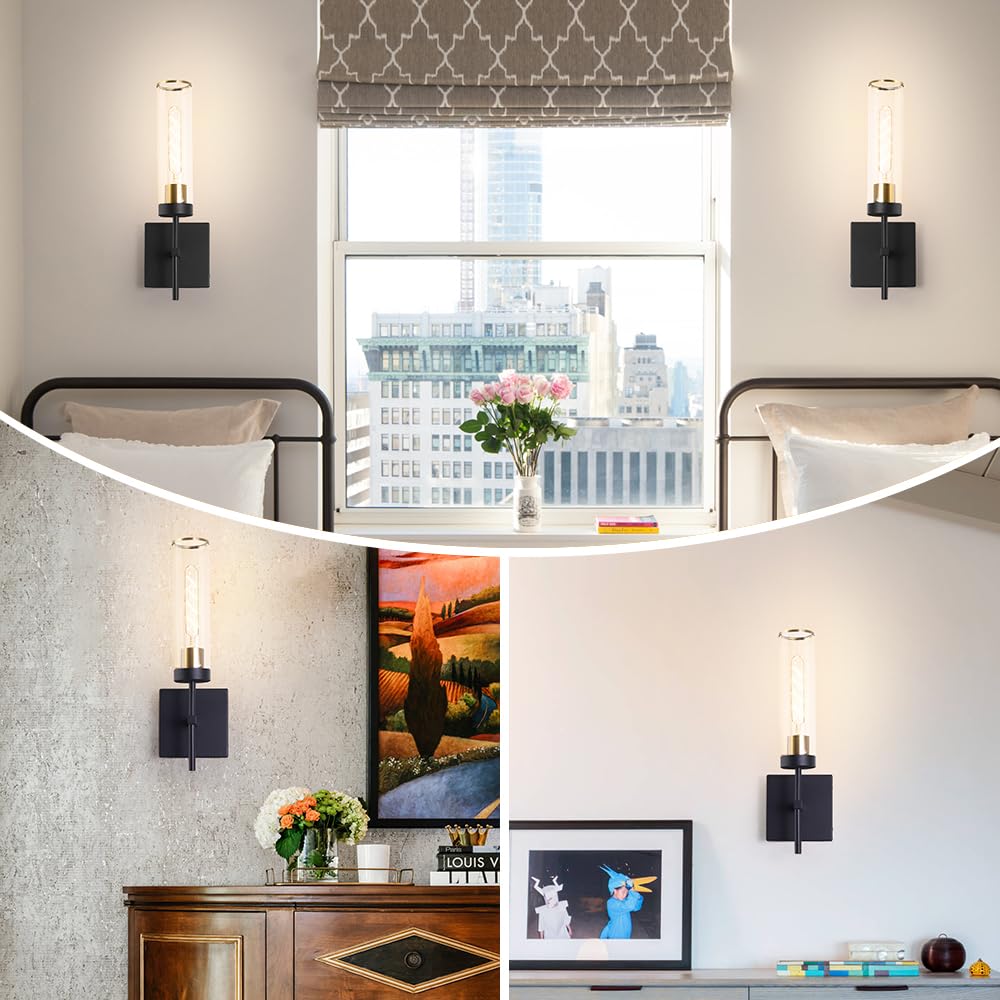 DSMJFU Battery Operated Wall Sconce Set of 2, Modern Metal USB Rechargeable, Wireless Dimmable, 15.94in, Black and Gold