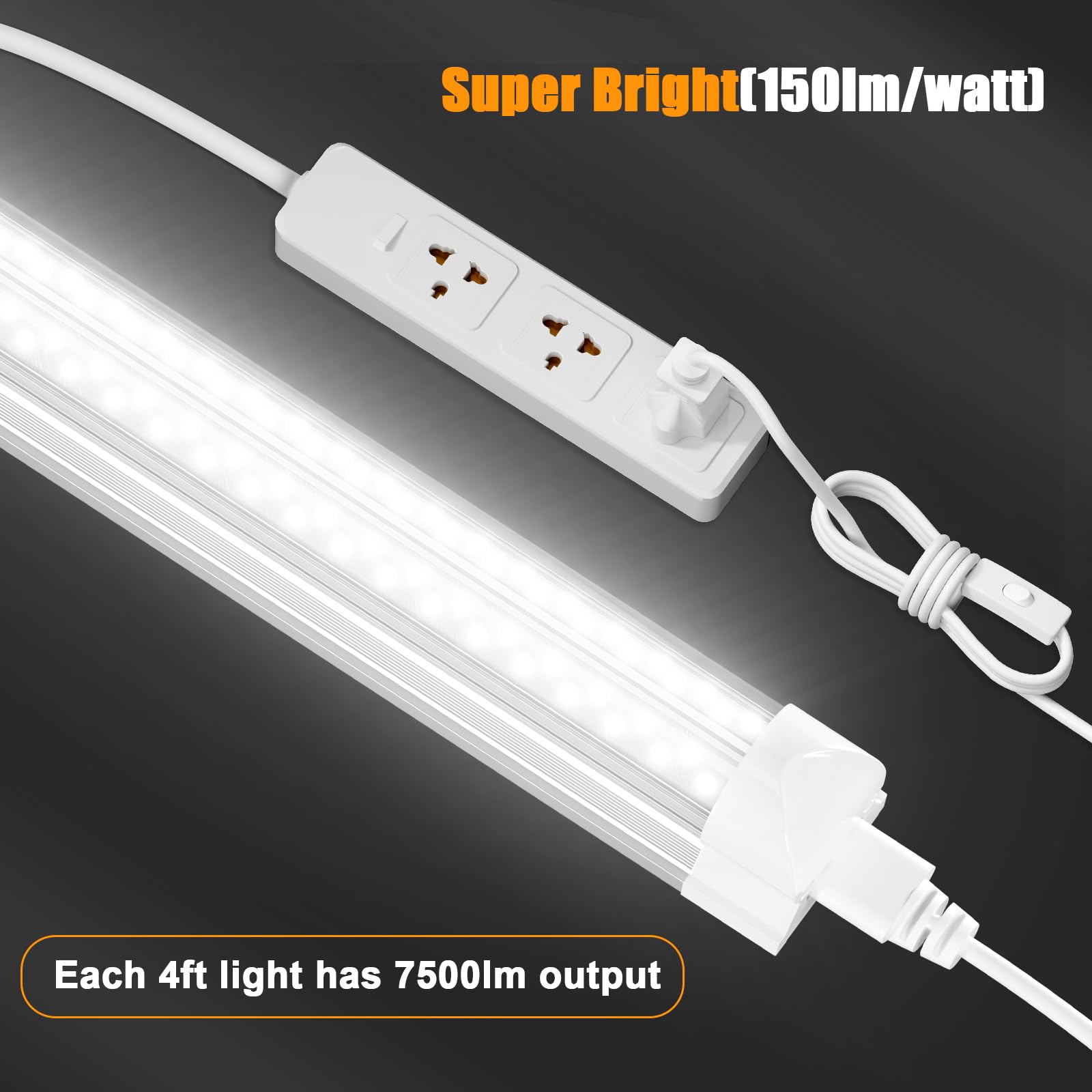 Onlylux 4Ft Led Shop Light - 6000K 50W, 7500Lm Linkable Ceiling Fixture With On