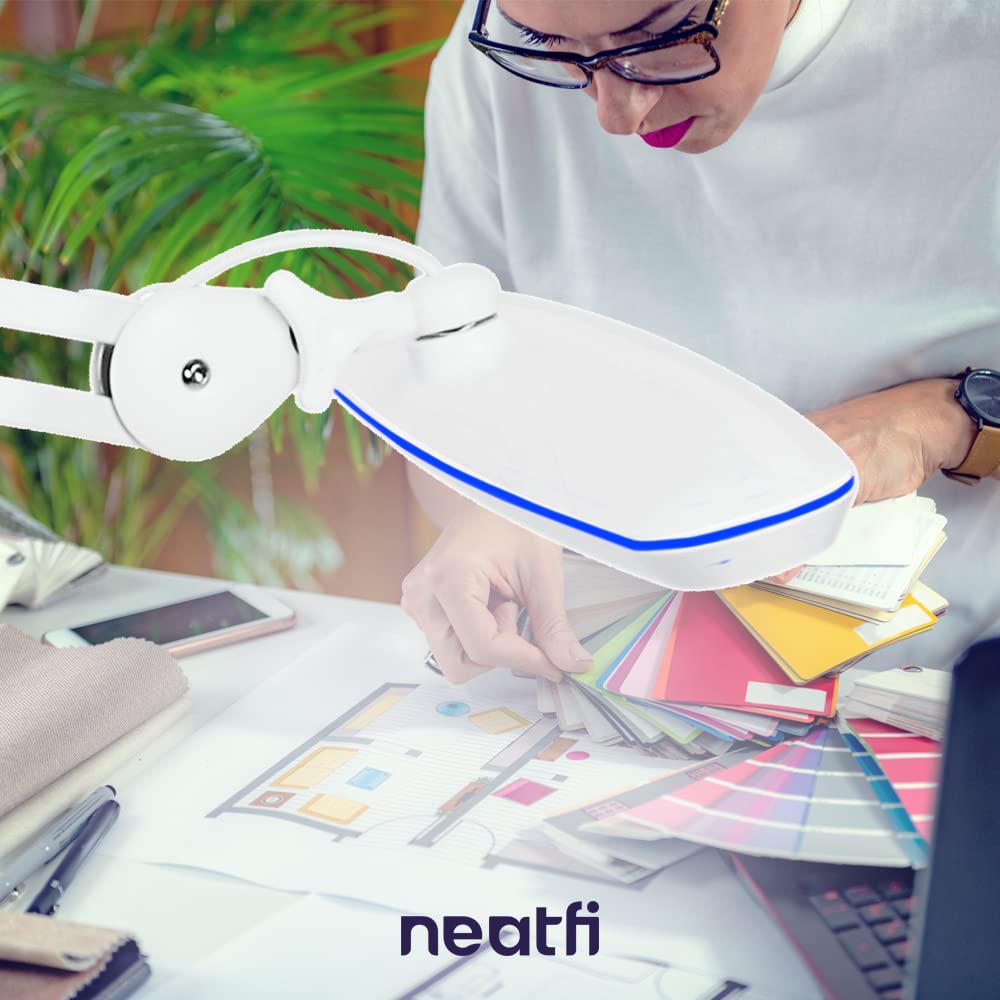 Neatfi LED Task Lamp, 2200 Lumens, 24W, 4-Level Brightness, 23 Inches, White, Model 9503LED, Adjustable Clamp, Eye-Caring