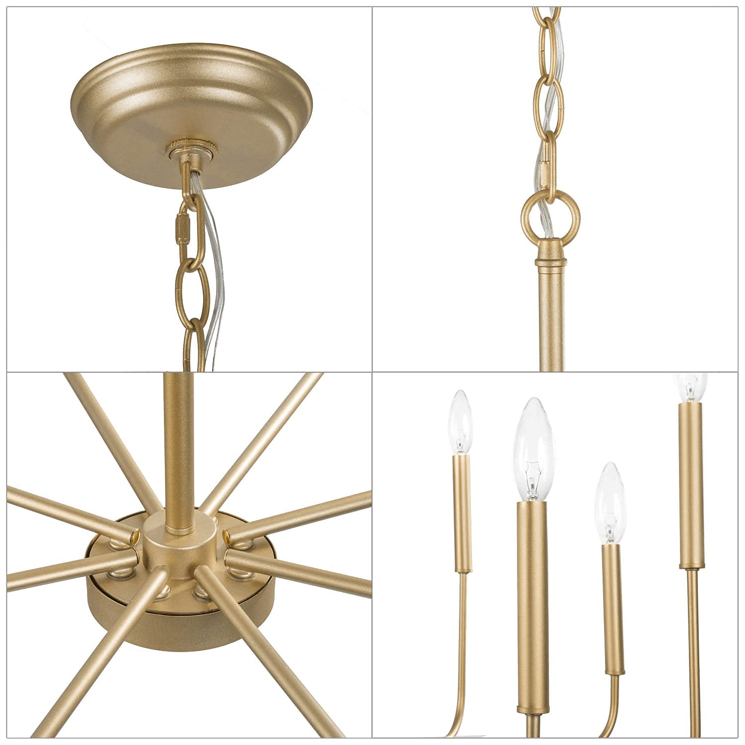 Laluz Modern Gold Chandelier Light Fixture, 8 Lights Dinning Room Chandelier For Bedroom, Living Room, Kitchen, Foyer, Entryway