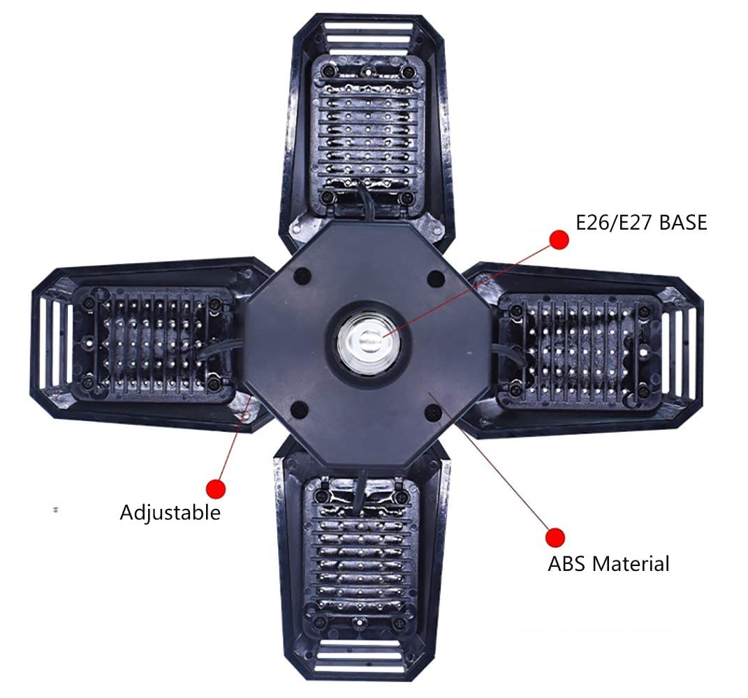 Anypowk Deformable Led Garage Lights - 12000 Lumen 6500K Daylight 120W, Four Leaf Garage Organization Ceiling Lighting, Pack Of