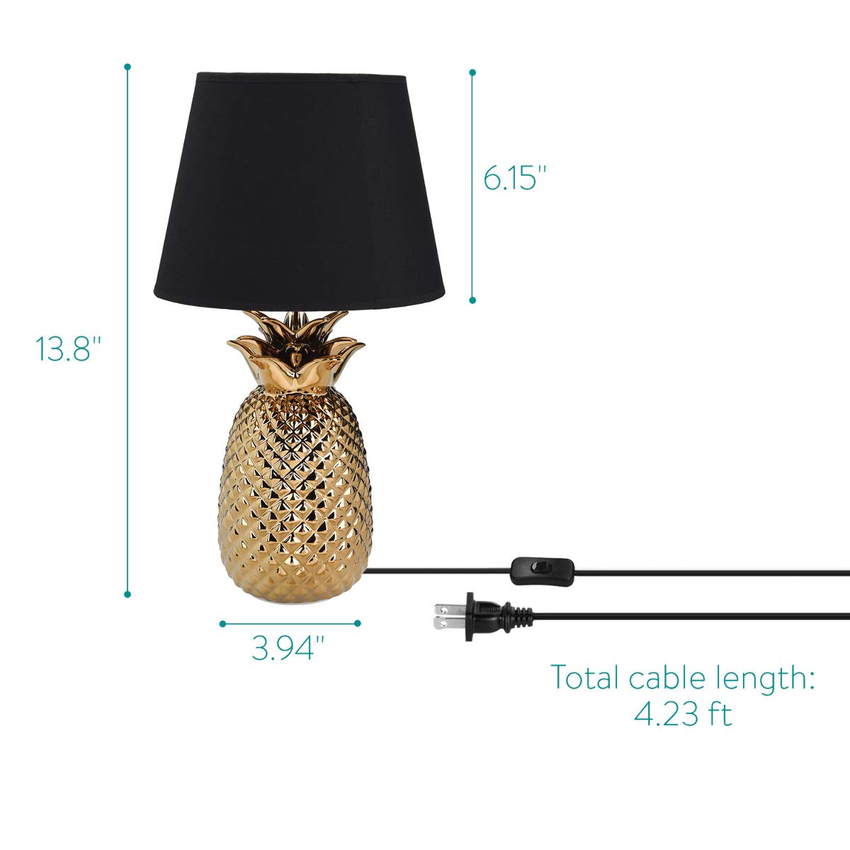 Navaris Gold Pineapple Table Lamp - Mini Lamp 13.8 Tall Light With Ceramic Base For Tables - With E12 Candelabra Bulb Socket - S