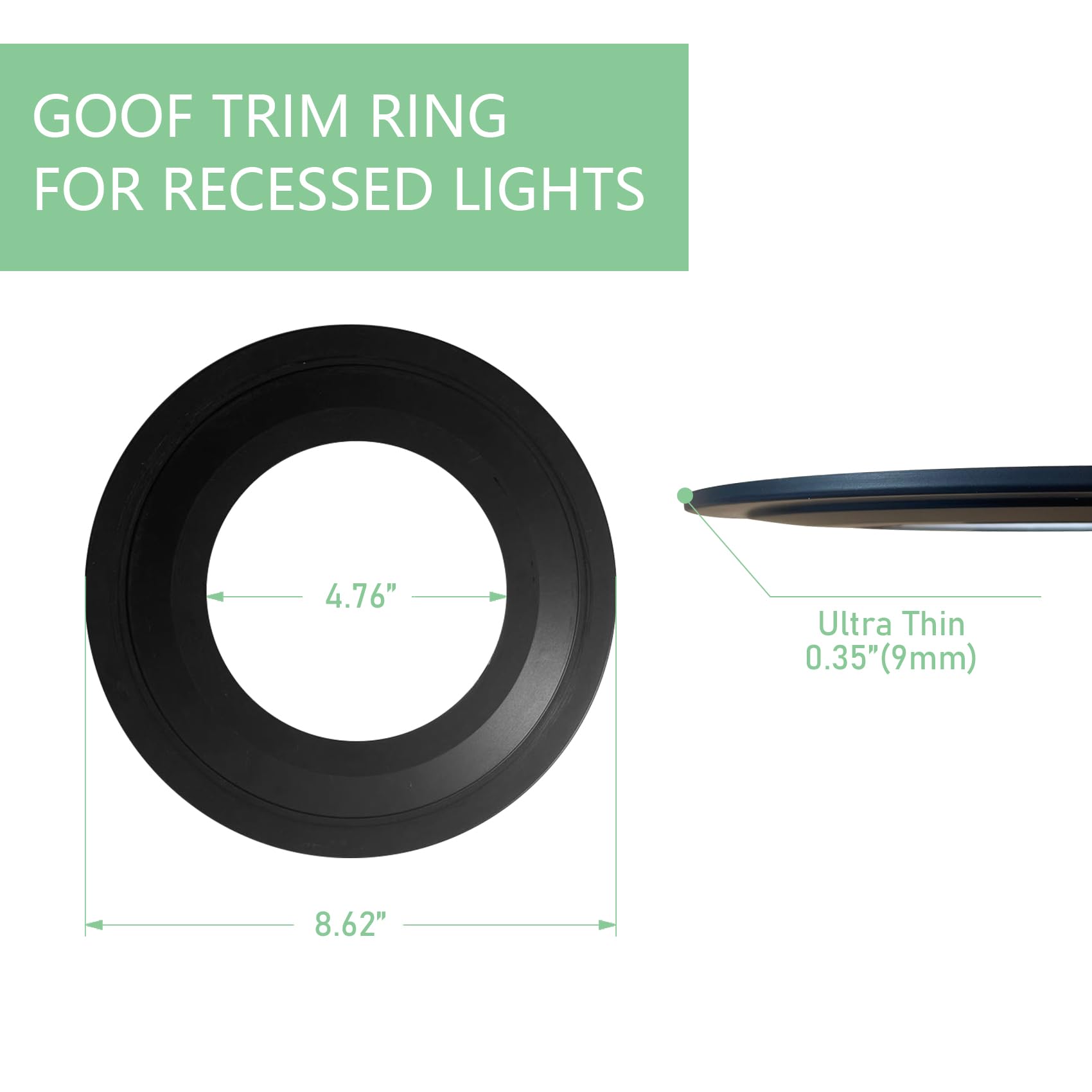 Soliseed 5/6 Inch Goof Ring For Recessed Lighting Black Can Light Goof Trim Ring,Outer Diameter 8.62 Inches, Inner Diameter 4.76 Inches,Thickness 0.35 Inches, Durable Plastic Design, 4 Pack