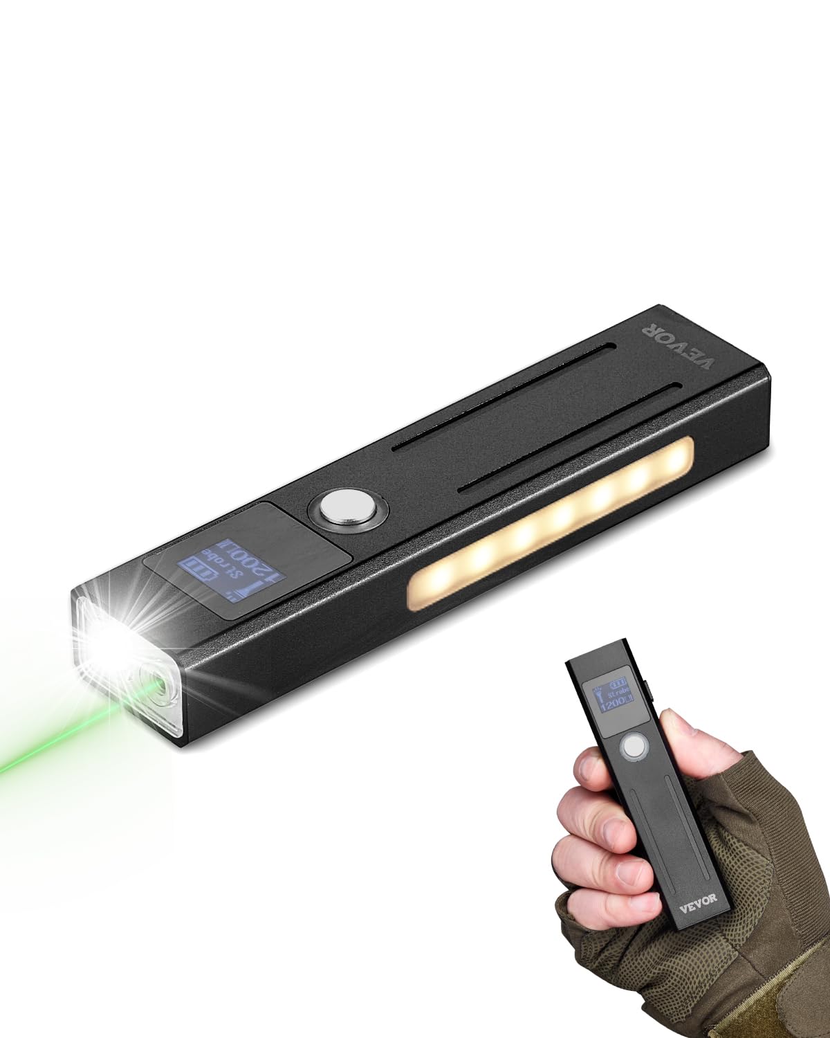 VEVOR EDC Flat Flashlight, 3-in-1 High Lumens LED, IPX4 Waterproof, Lightweight, Portable, Black, Model P100